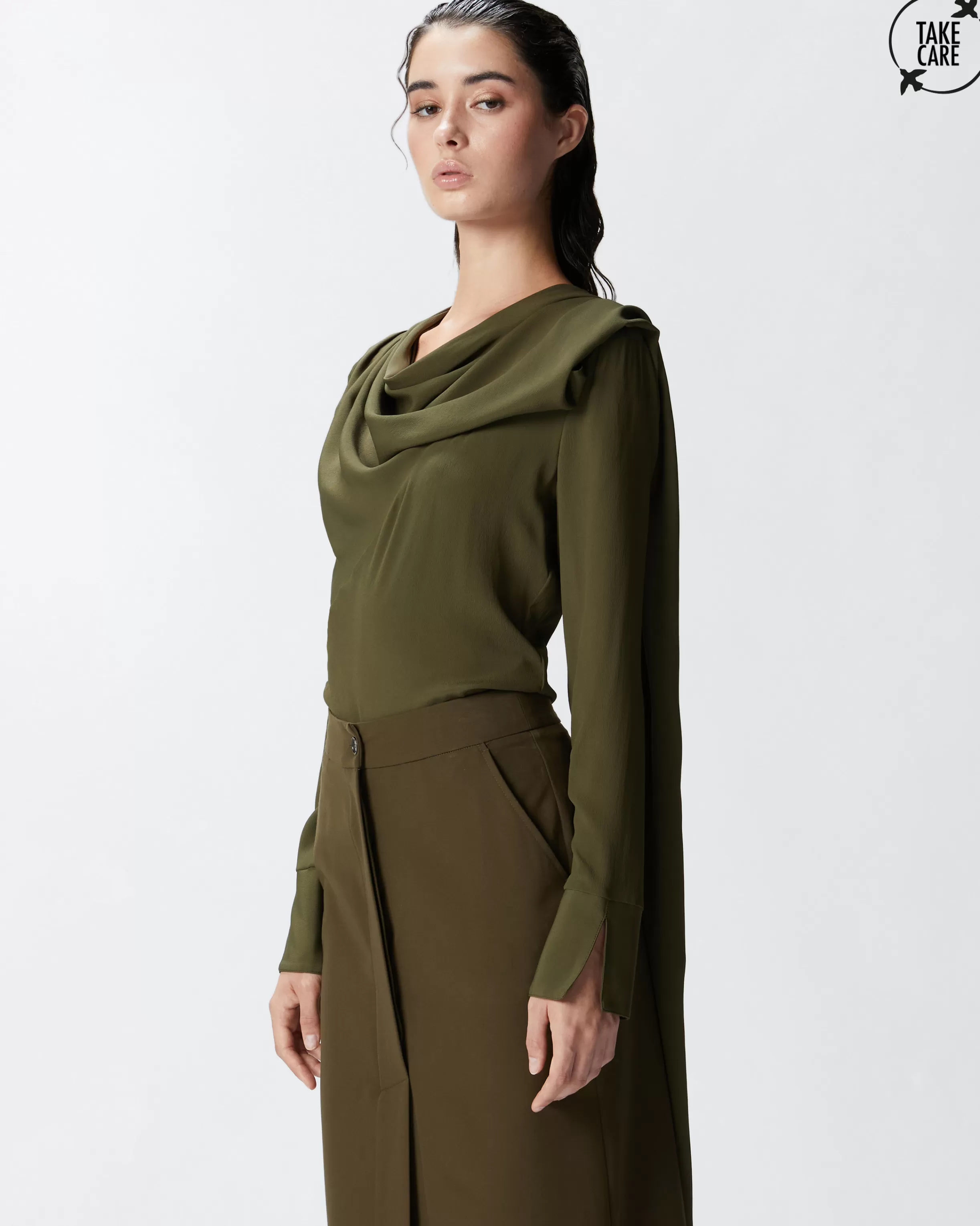 PINKO Flowing silk-blend blouse with maxi sash