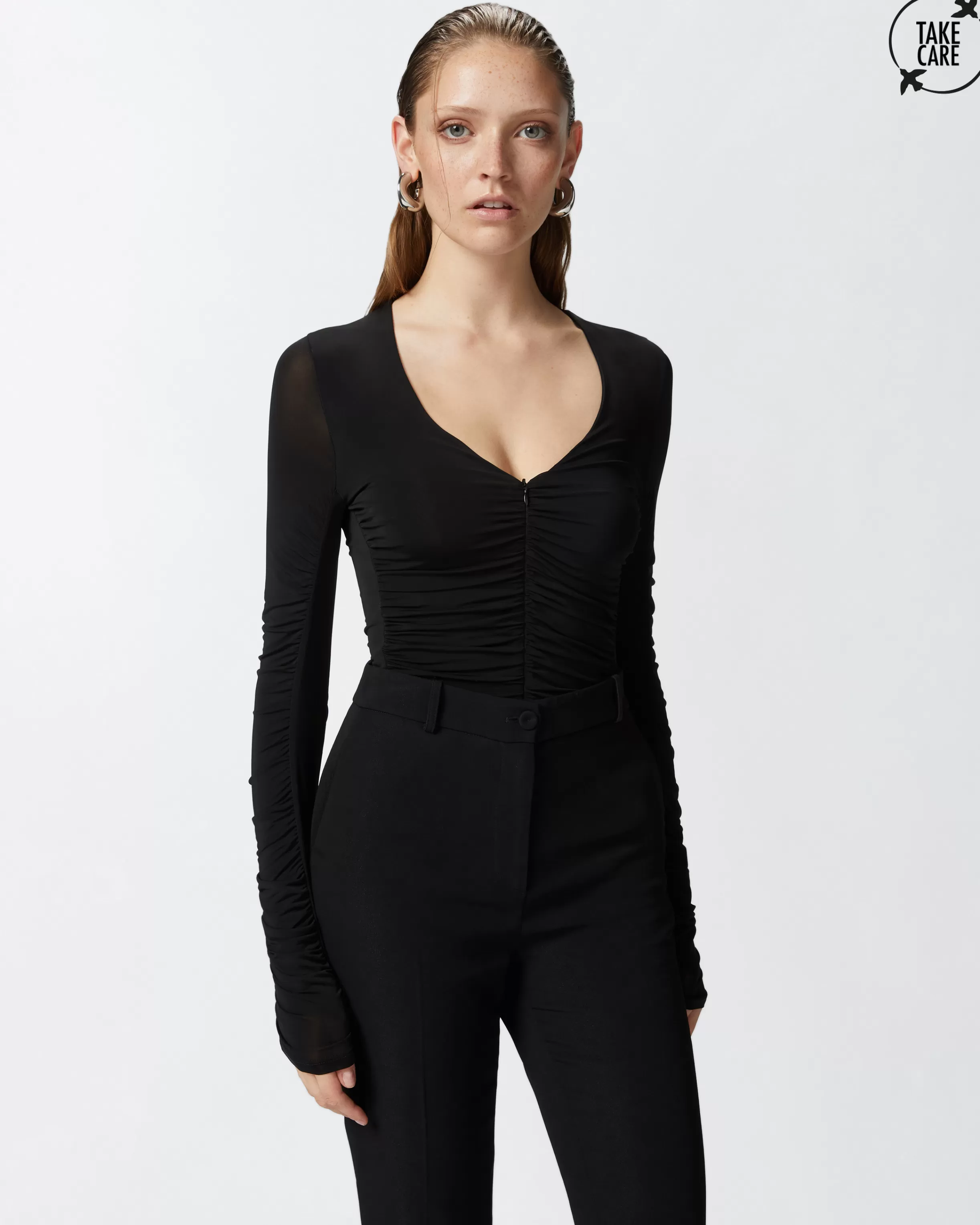 PINKO Gathered bodysuit with long sleeves