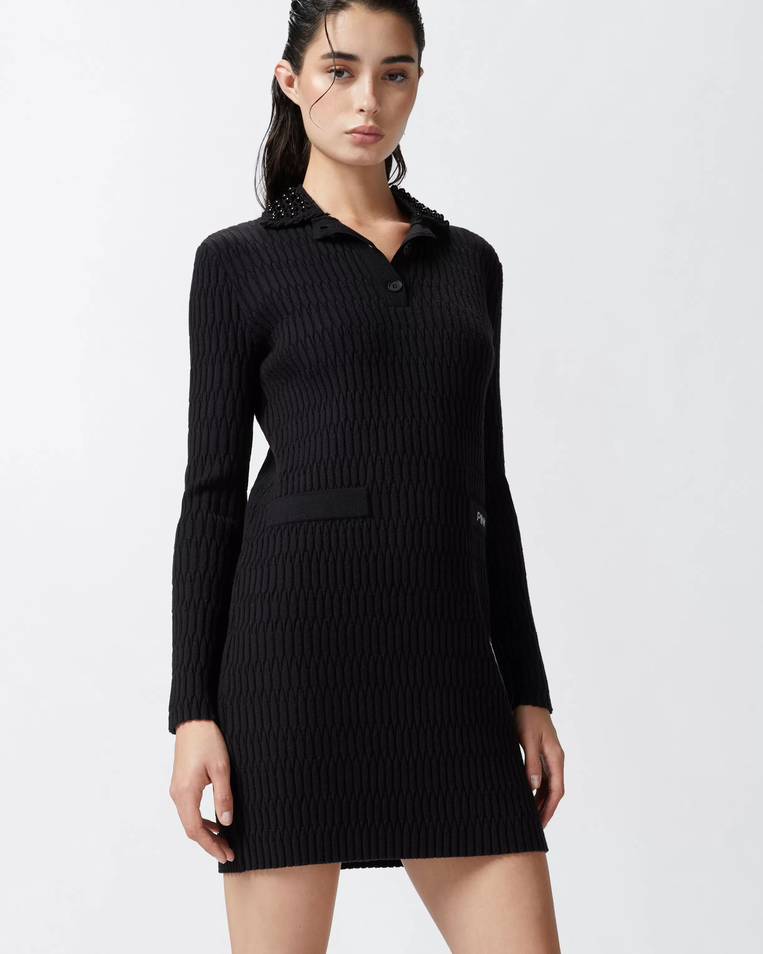 PINKO Geometric knit mini dress with bejewelled collar