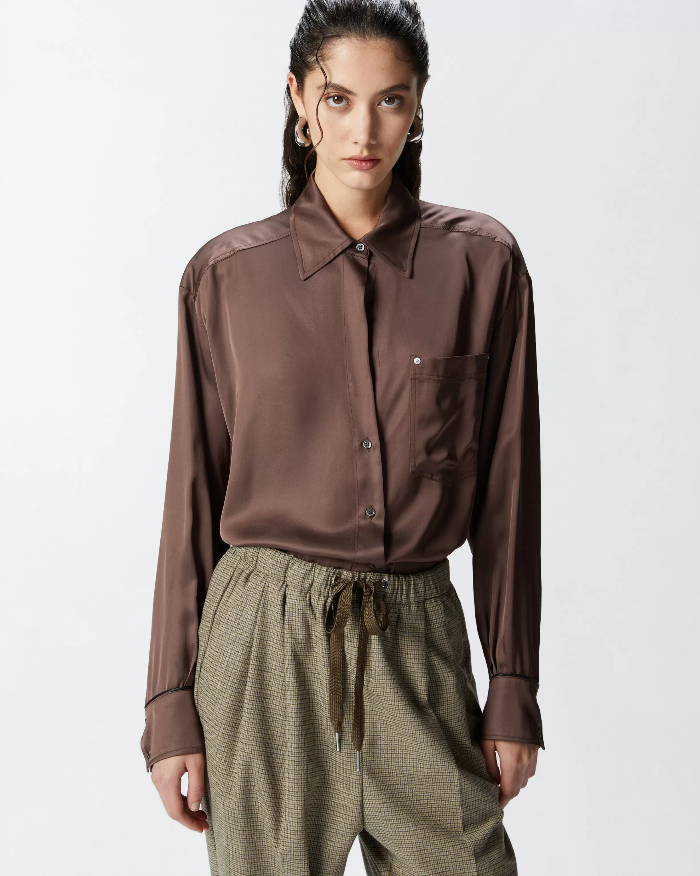 PINKO Glossy shirt with plunging neckline