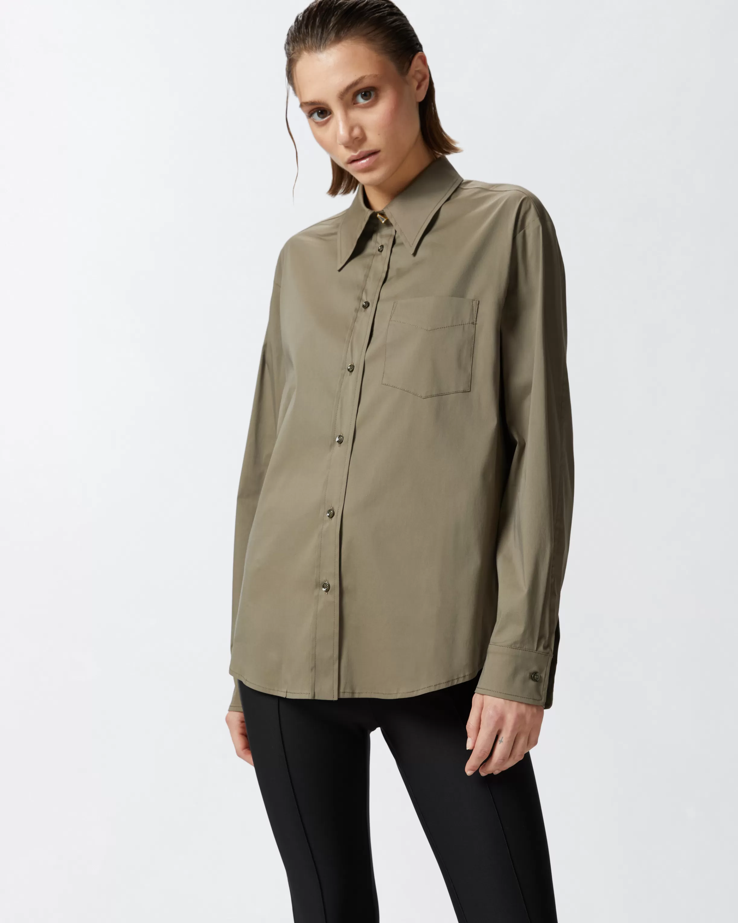 PINKO Green stretch poplin utility shirt