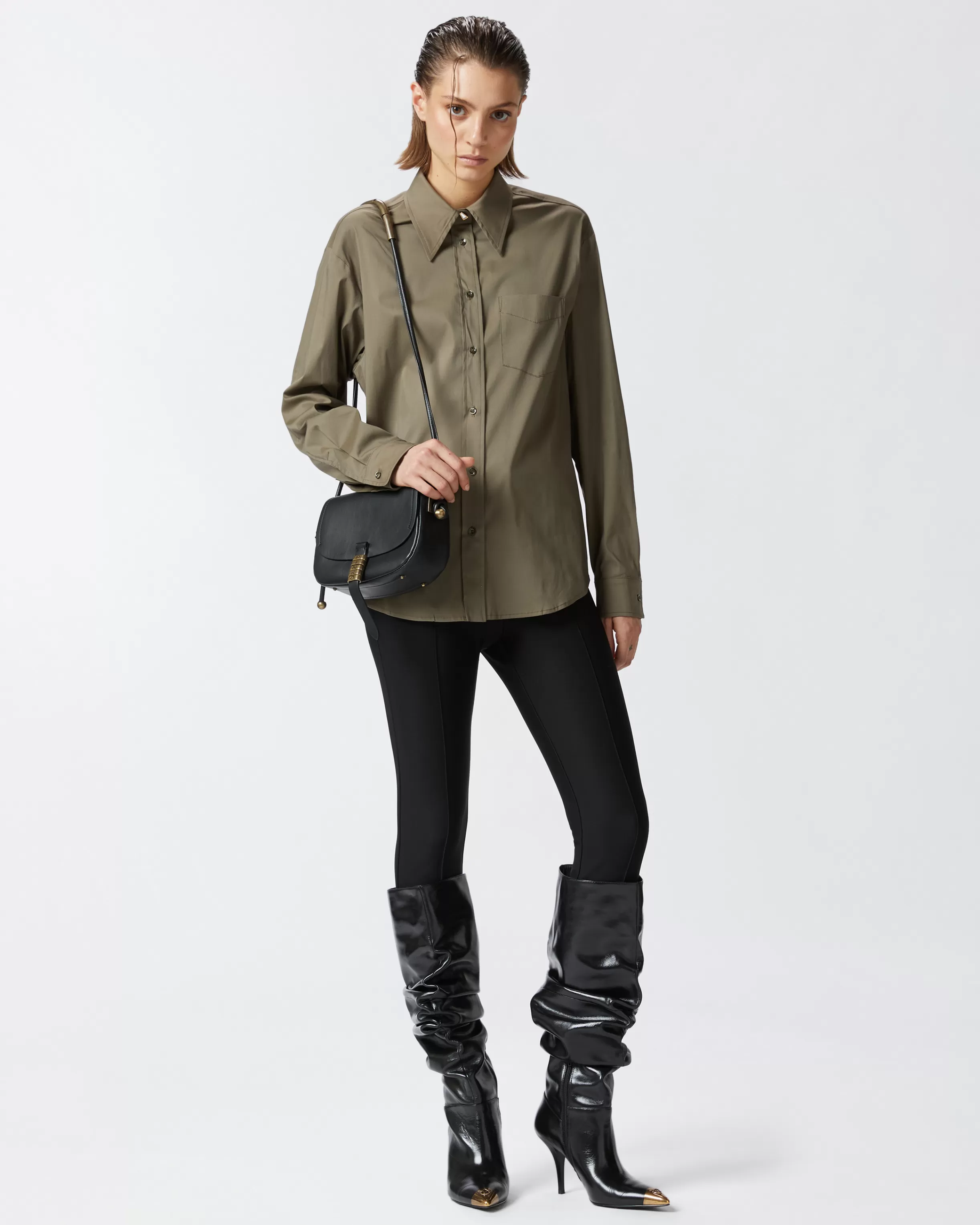 PINKO Green stretch poplin utility shirt