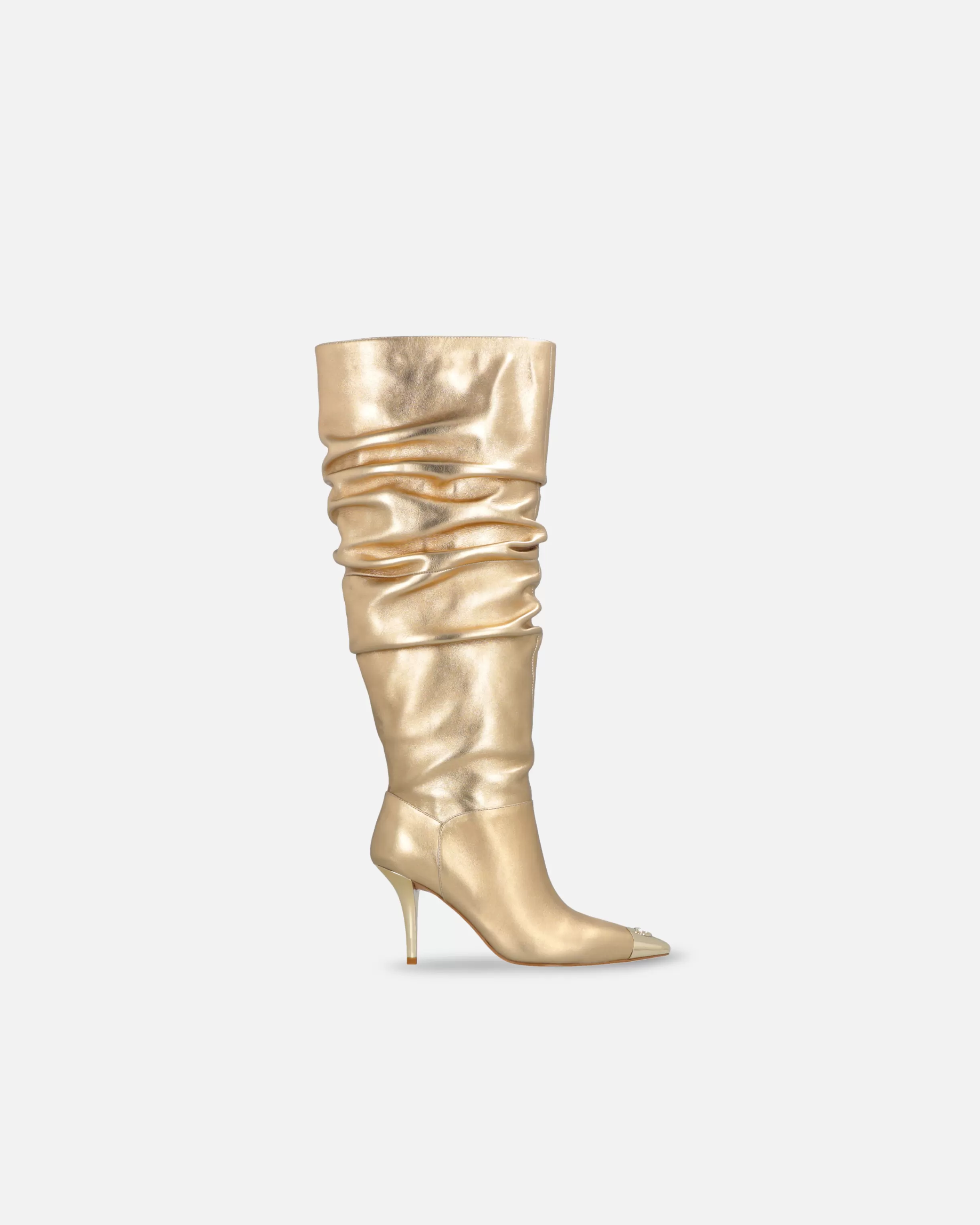 PINKO Heeled high boots in golden nappa leather