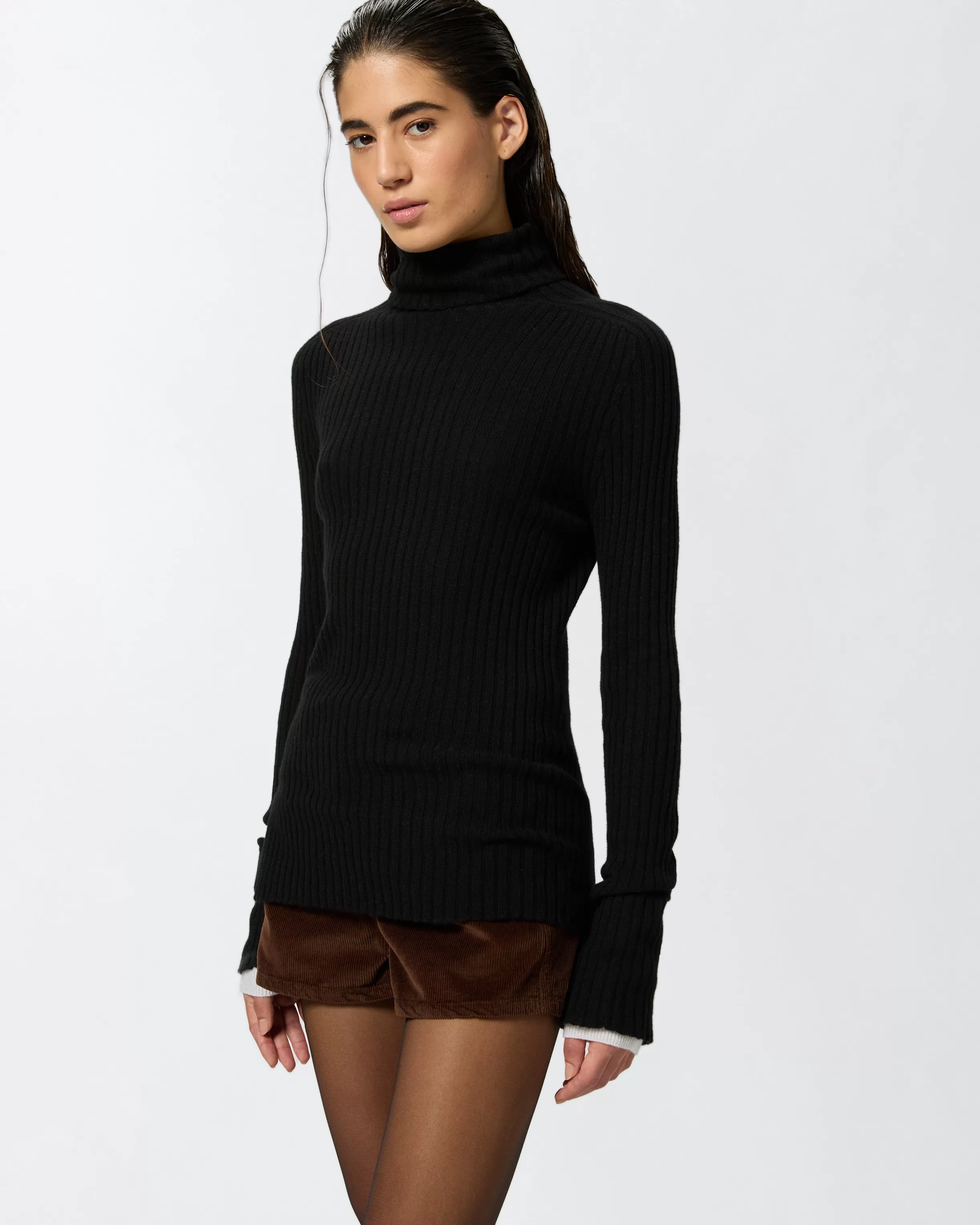 PINKO High-neck ribbed cashmere-blend sweater with lurex cuffs