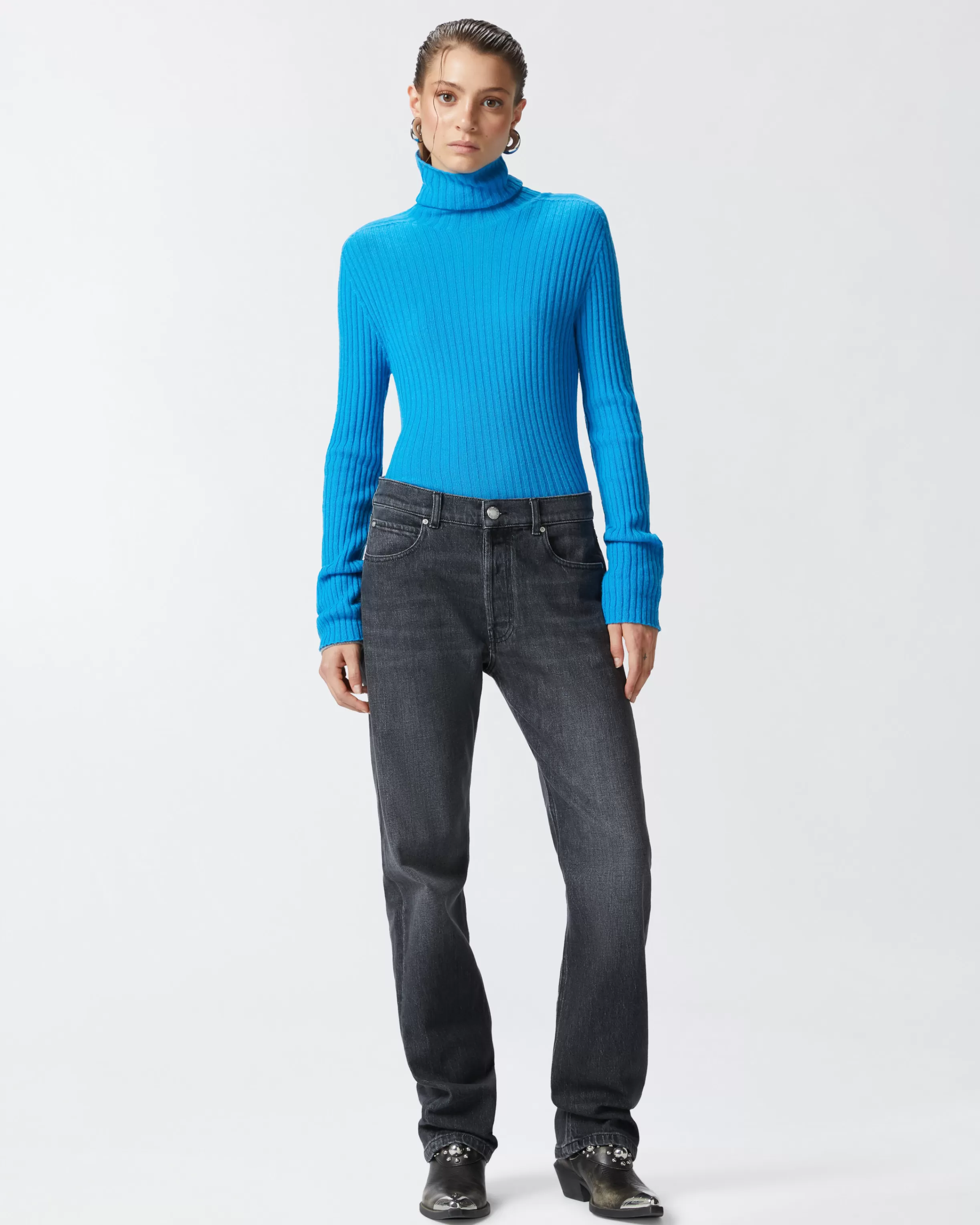 PINKO High-neck ribbed cashmere-blend sweater with lurex cuffs