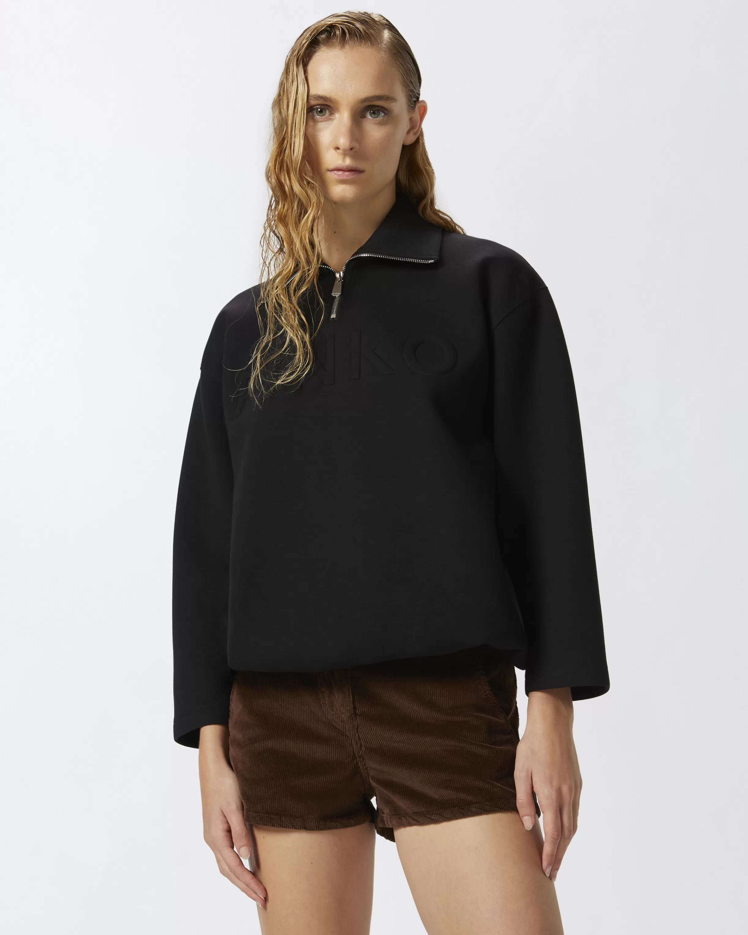 PINKO High-neck sweatshirt with zip and embroidered logo