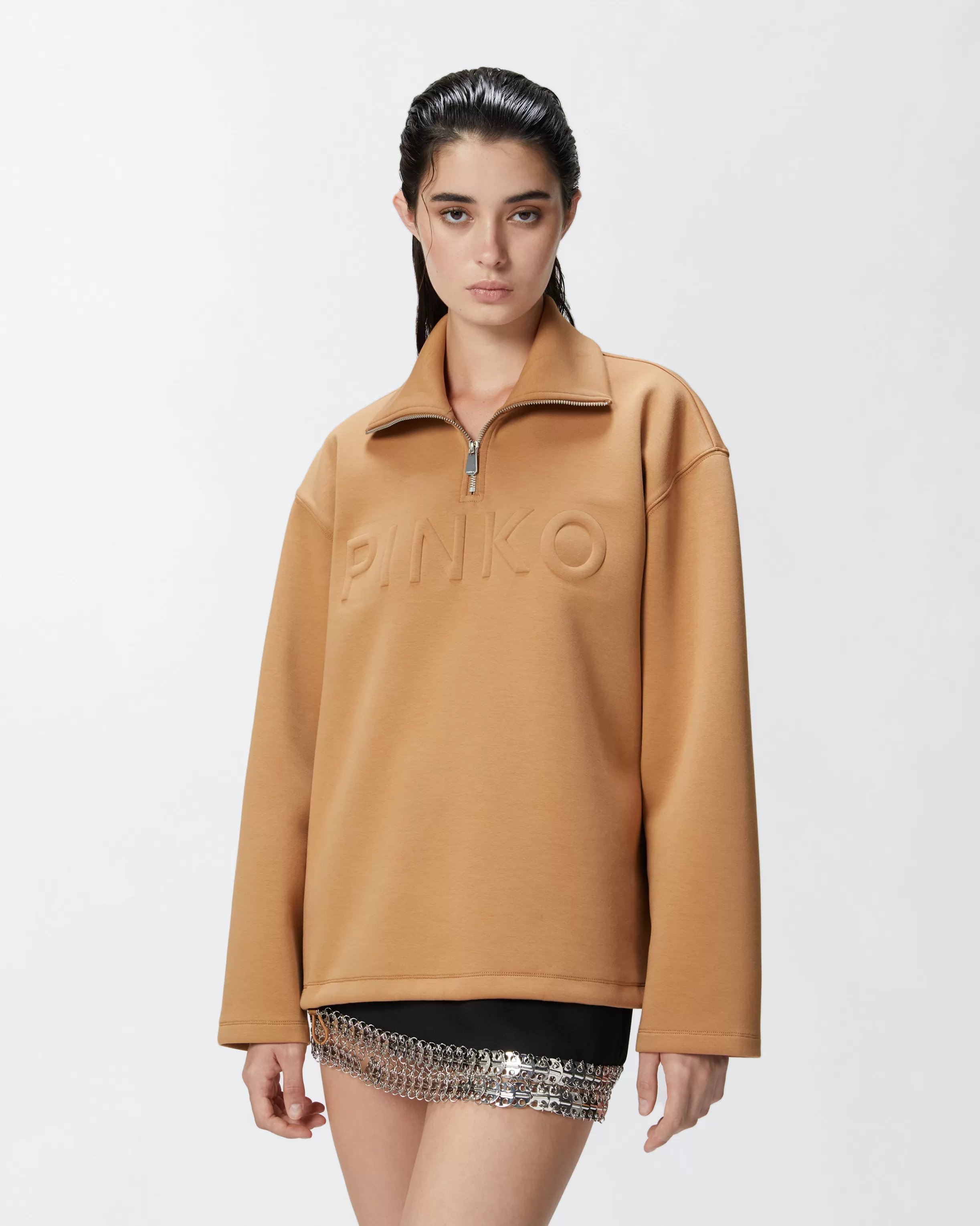 PINKO High-neck sweatshirt with zip and embroidered logo