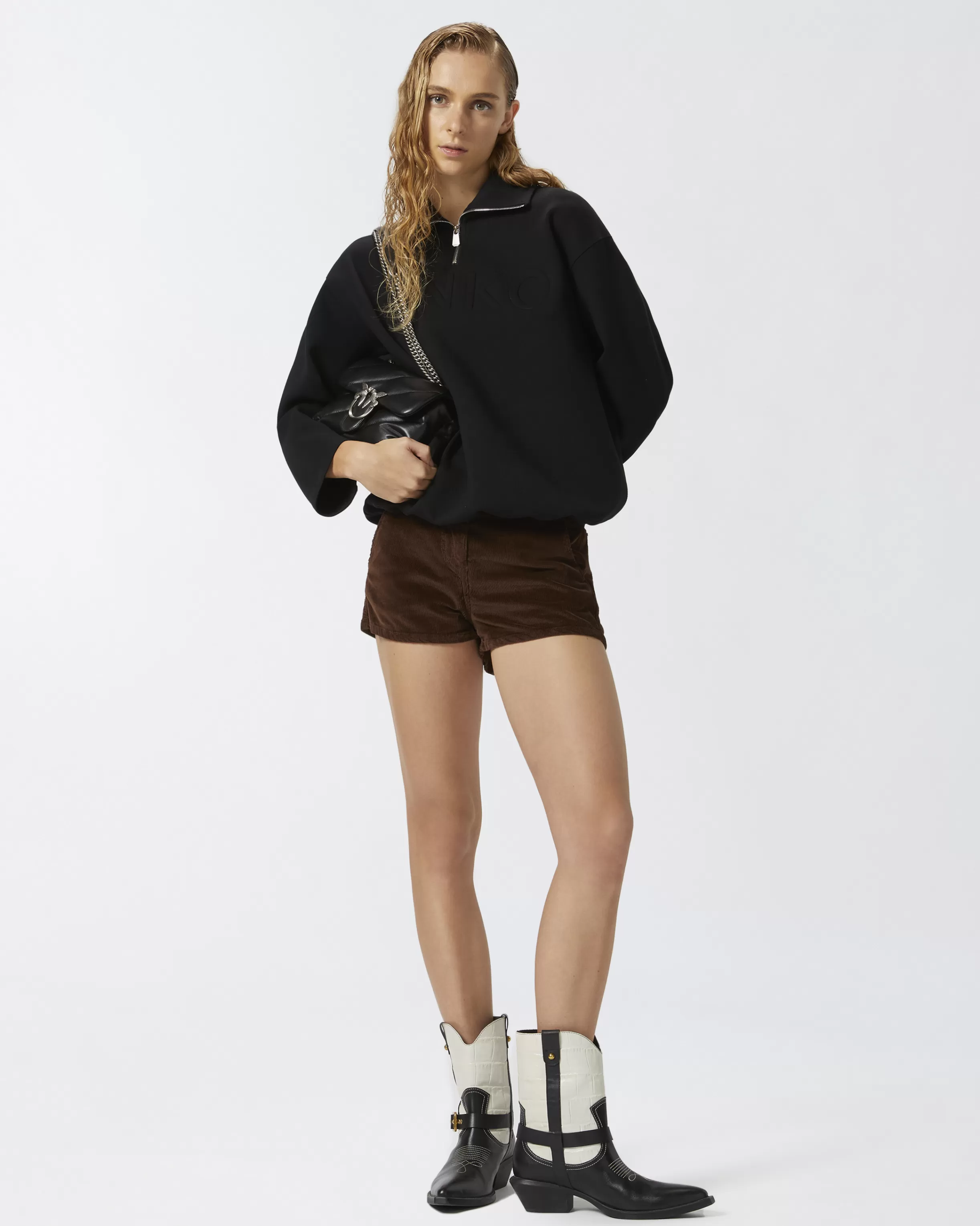 PINKO High-neck sweatshirt with zip and embroidered logo