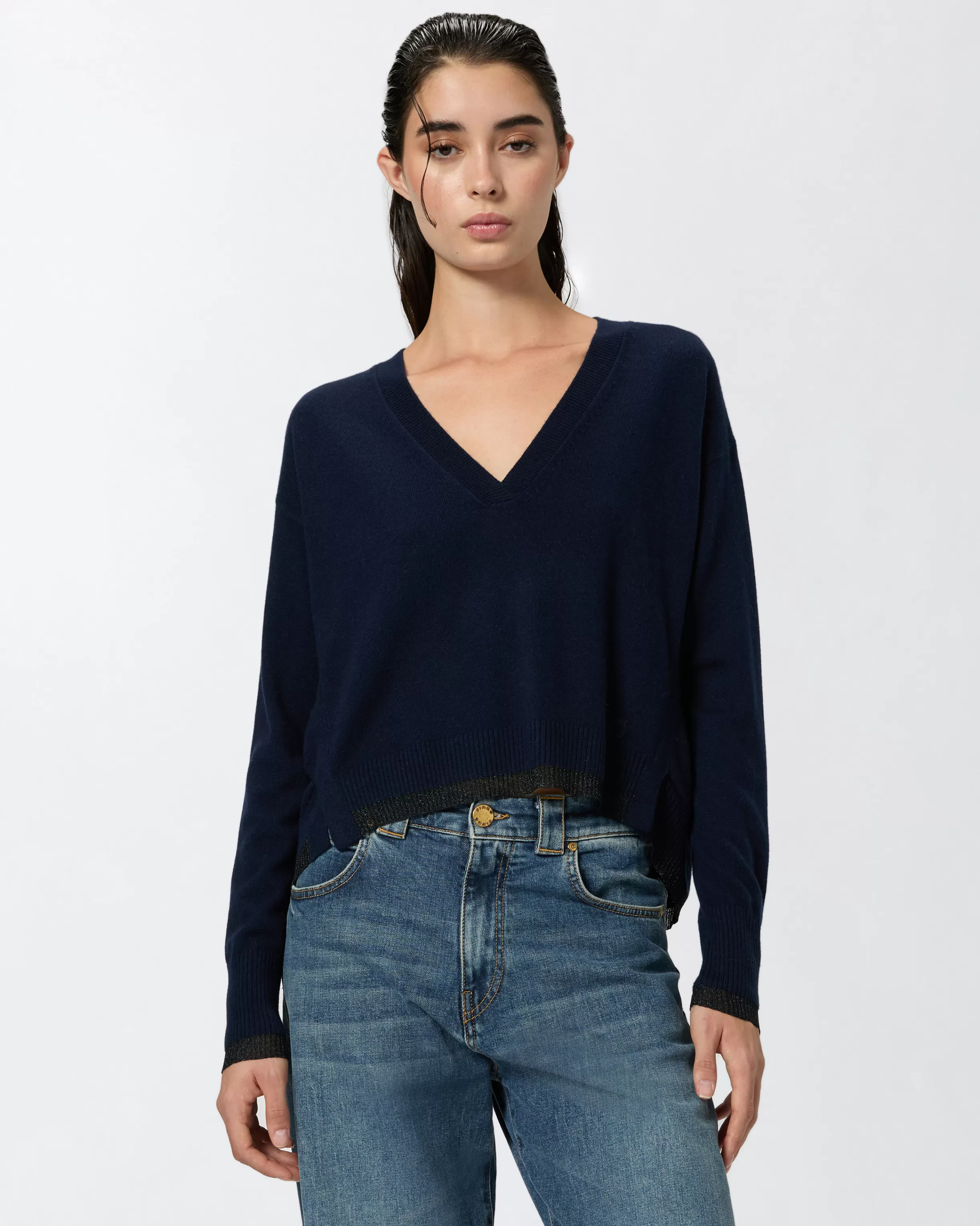 PINKO Knit cashmere-blend pullover with lurex