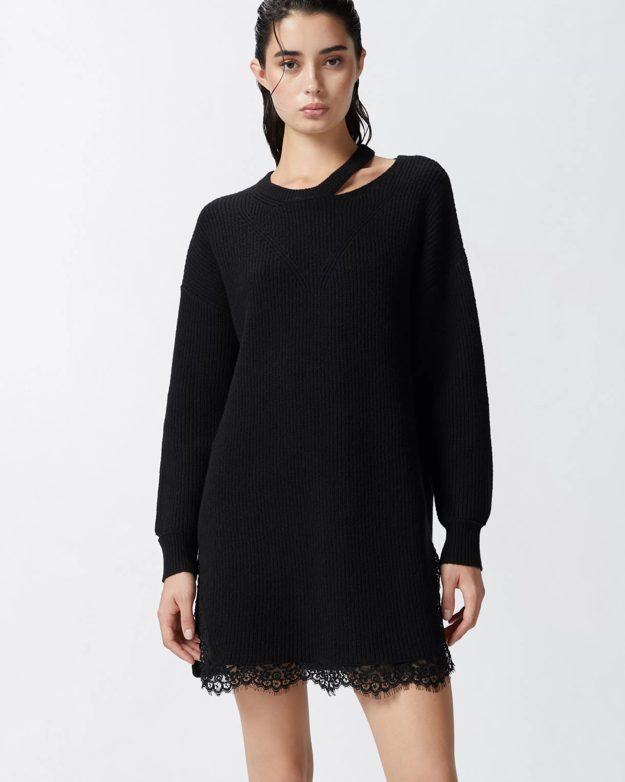 PINKO Knit mini dress with lace