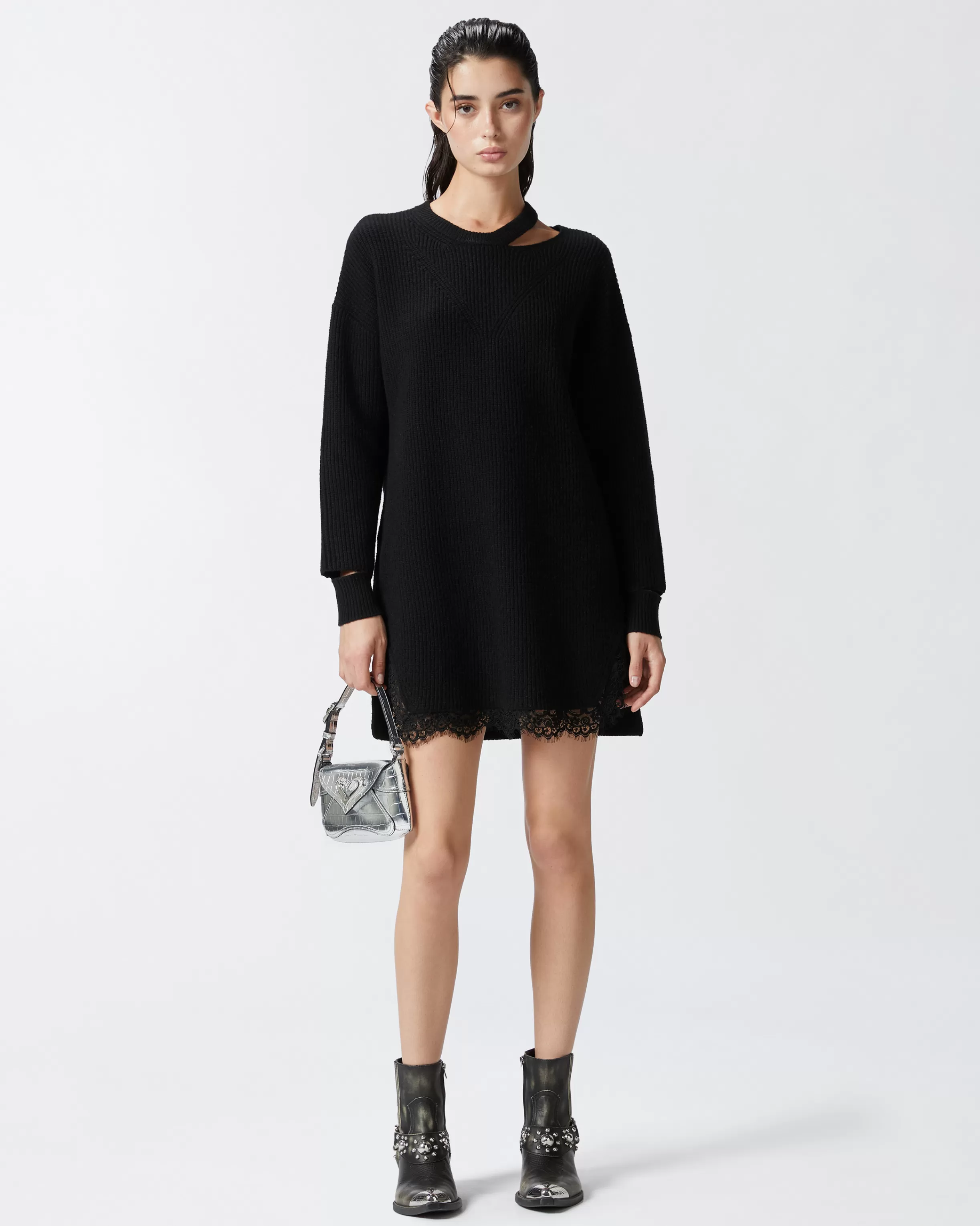 PINKO Knit mini dress with lace