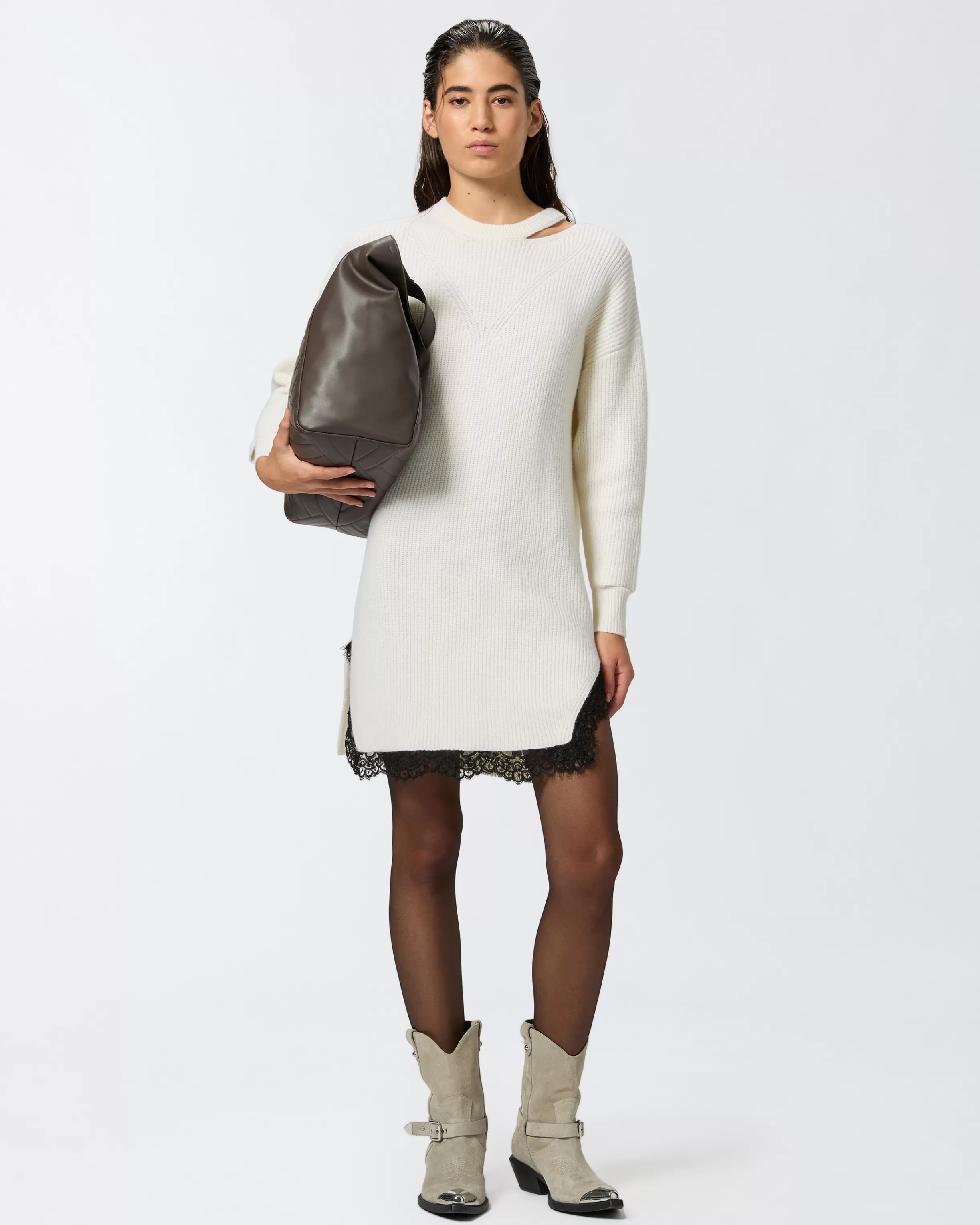 PINKO Knit mini dress with lace