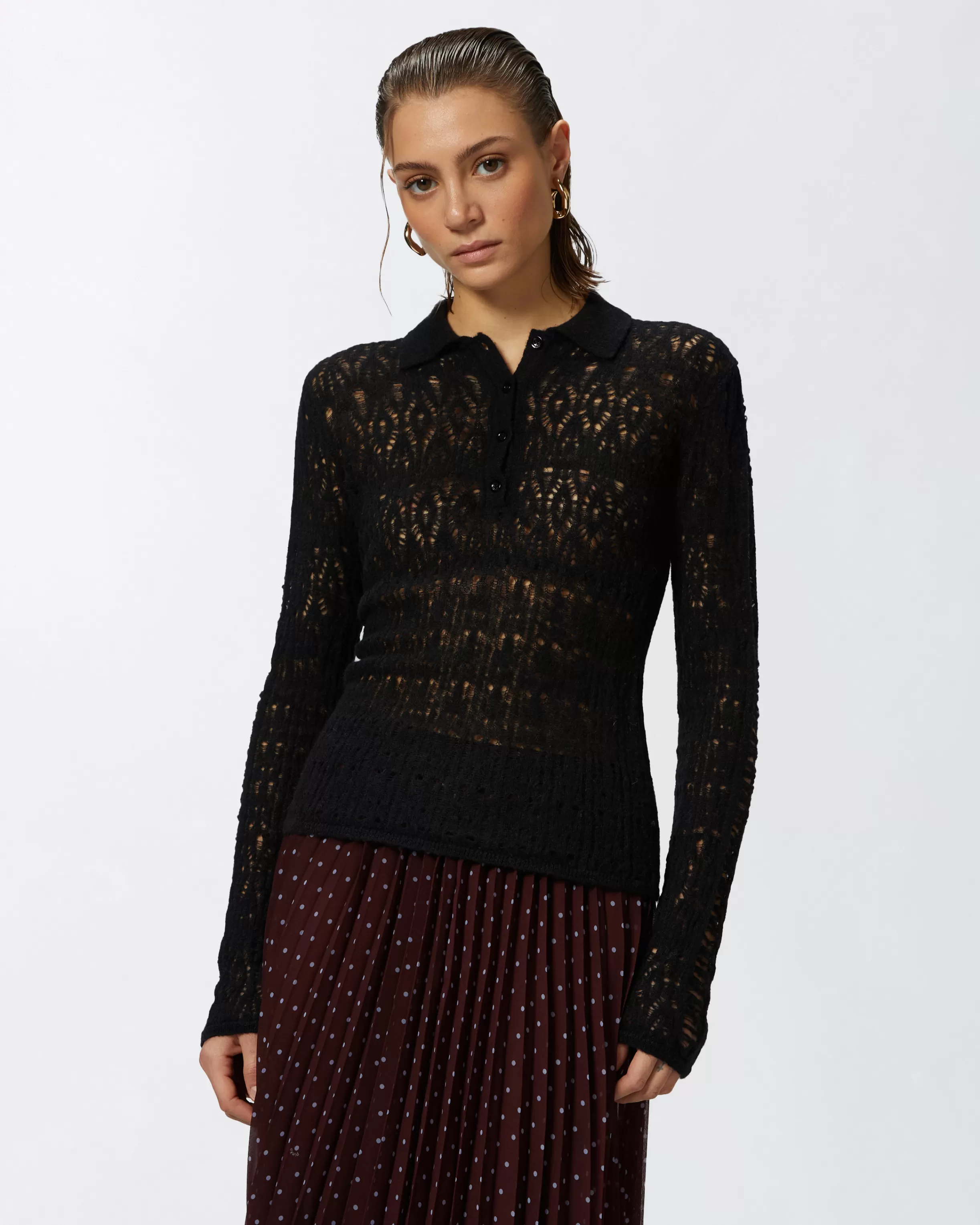 PINKO Lace effect long-sleeved polo shirt