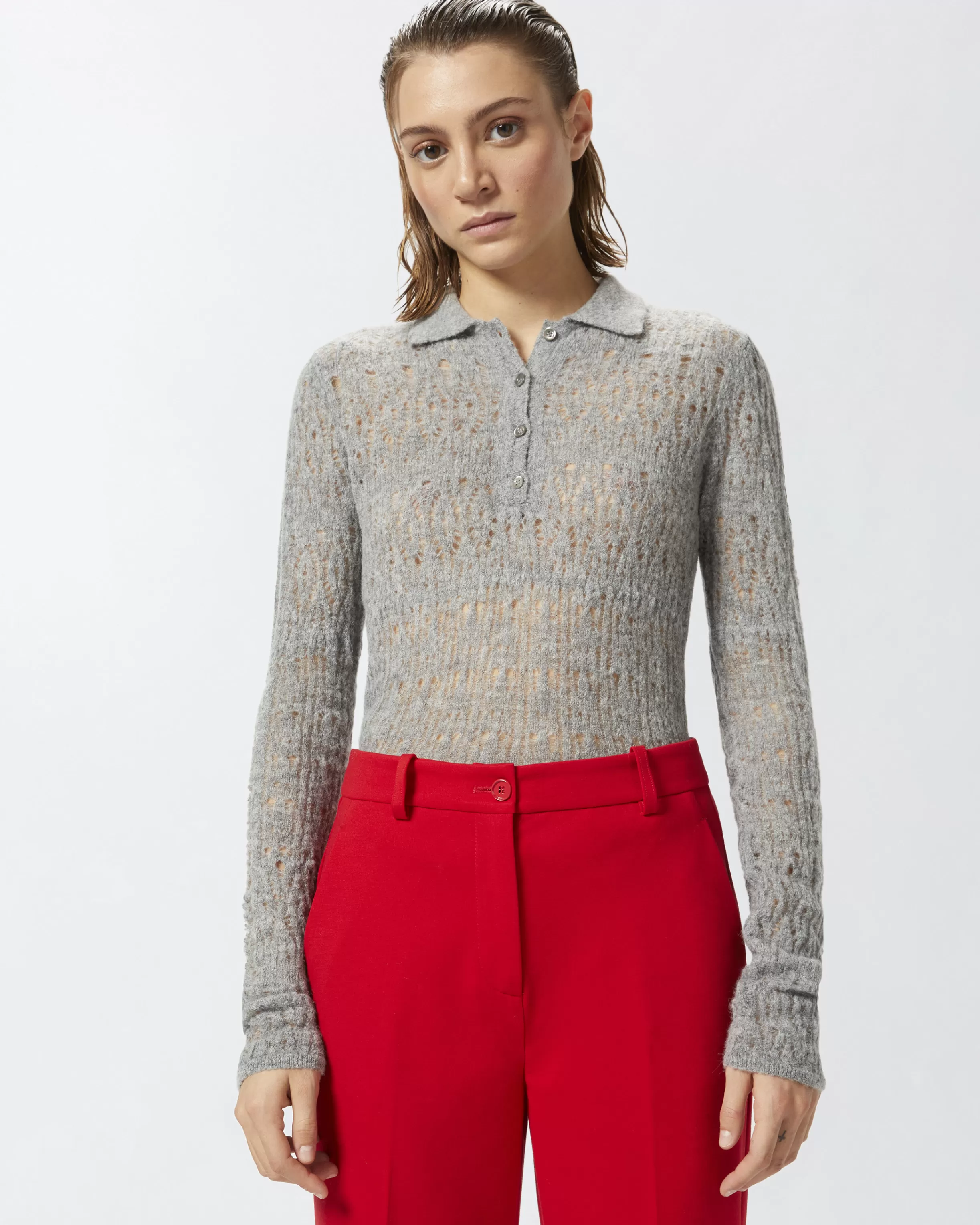 PINKO Lace effect long-sleeved polo shirt