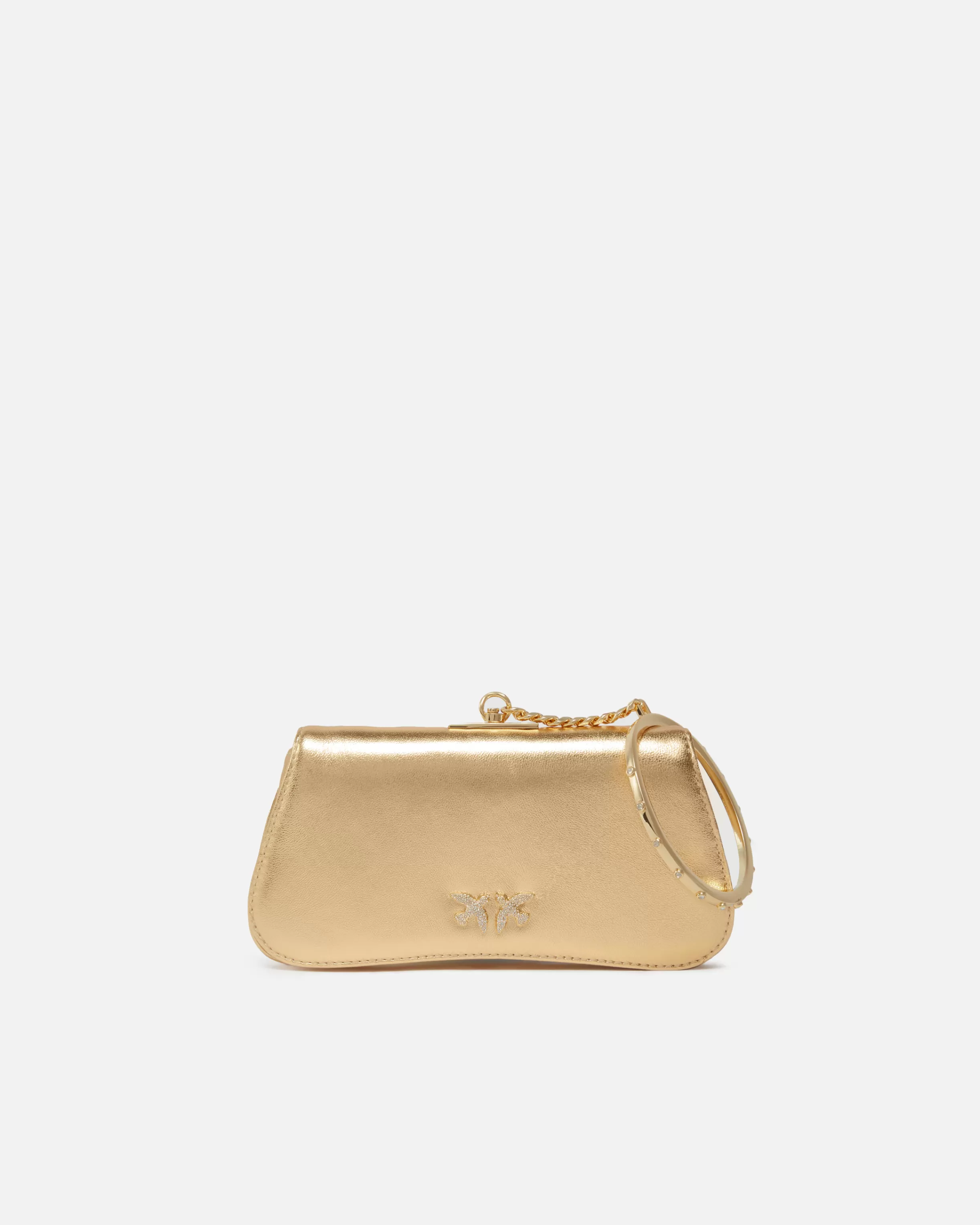 PINKO Laminated clutch with golden bracelet