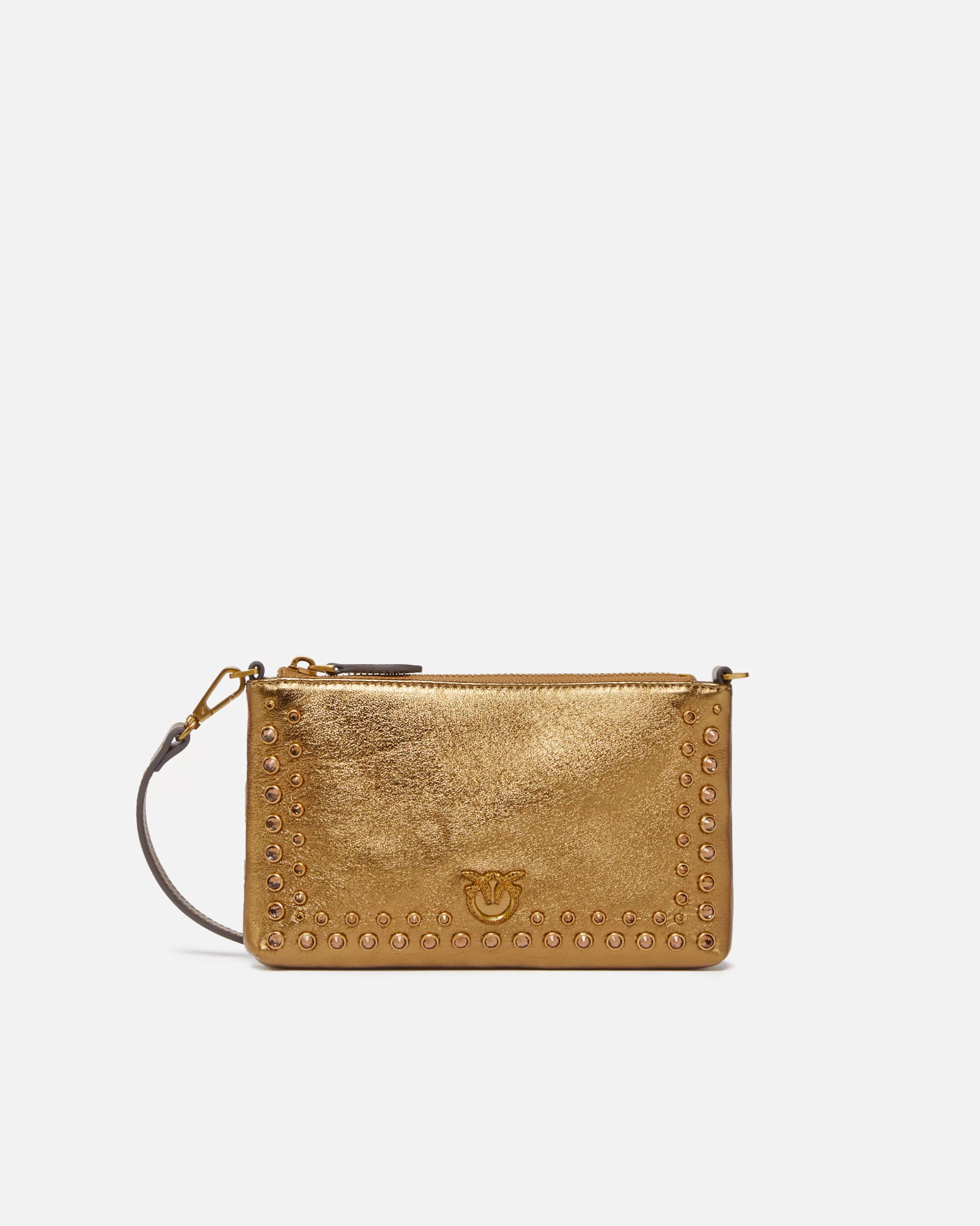 PINKO Laminated evening crossbody bag with rhinestones