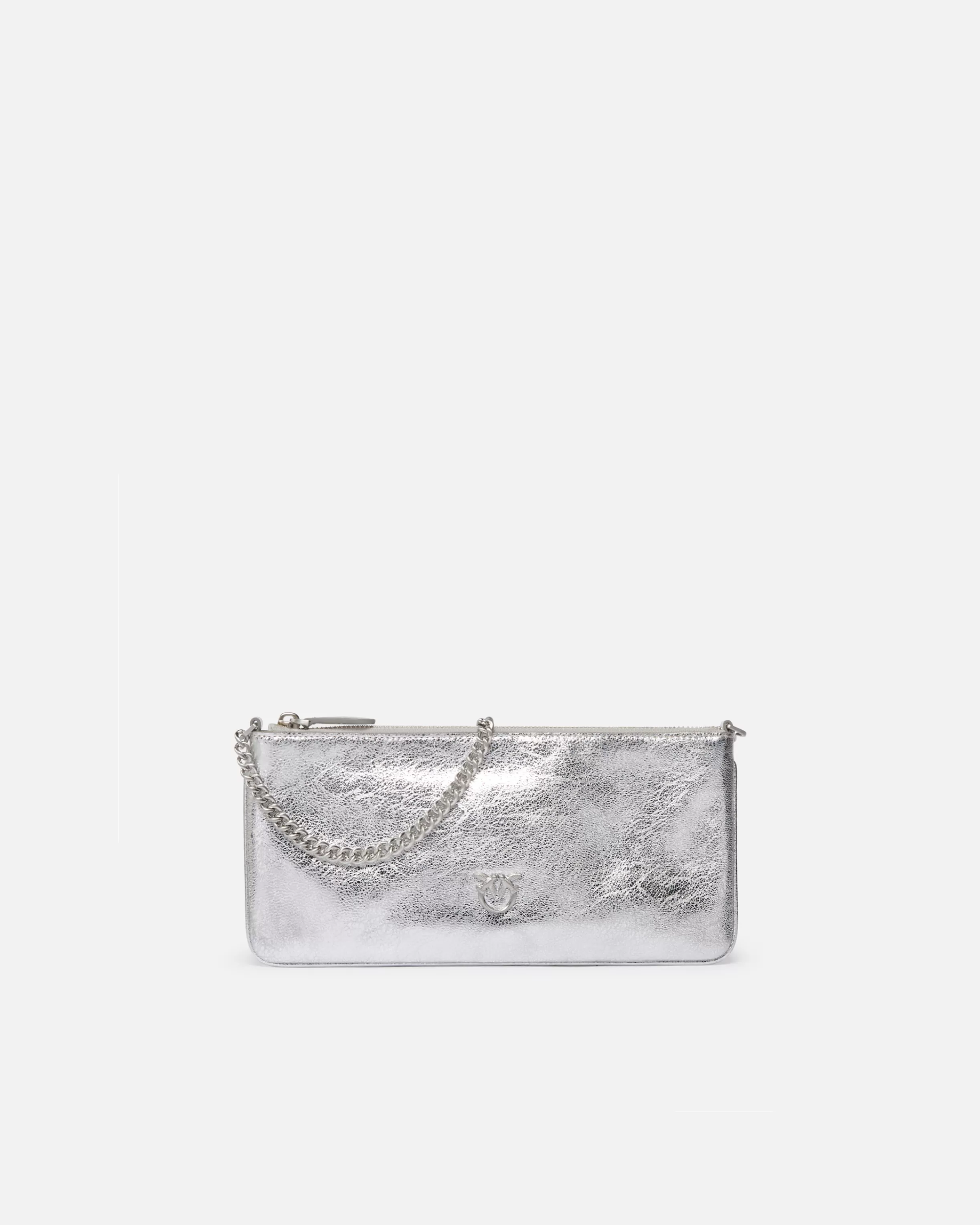 PINKO Laminated leather clutch with shoulder strap