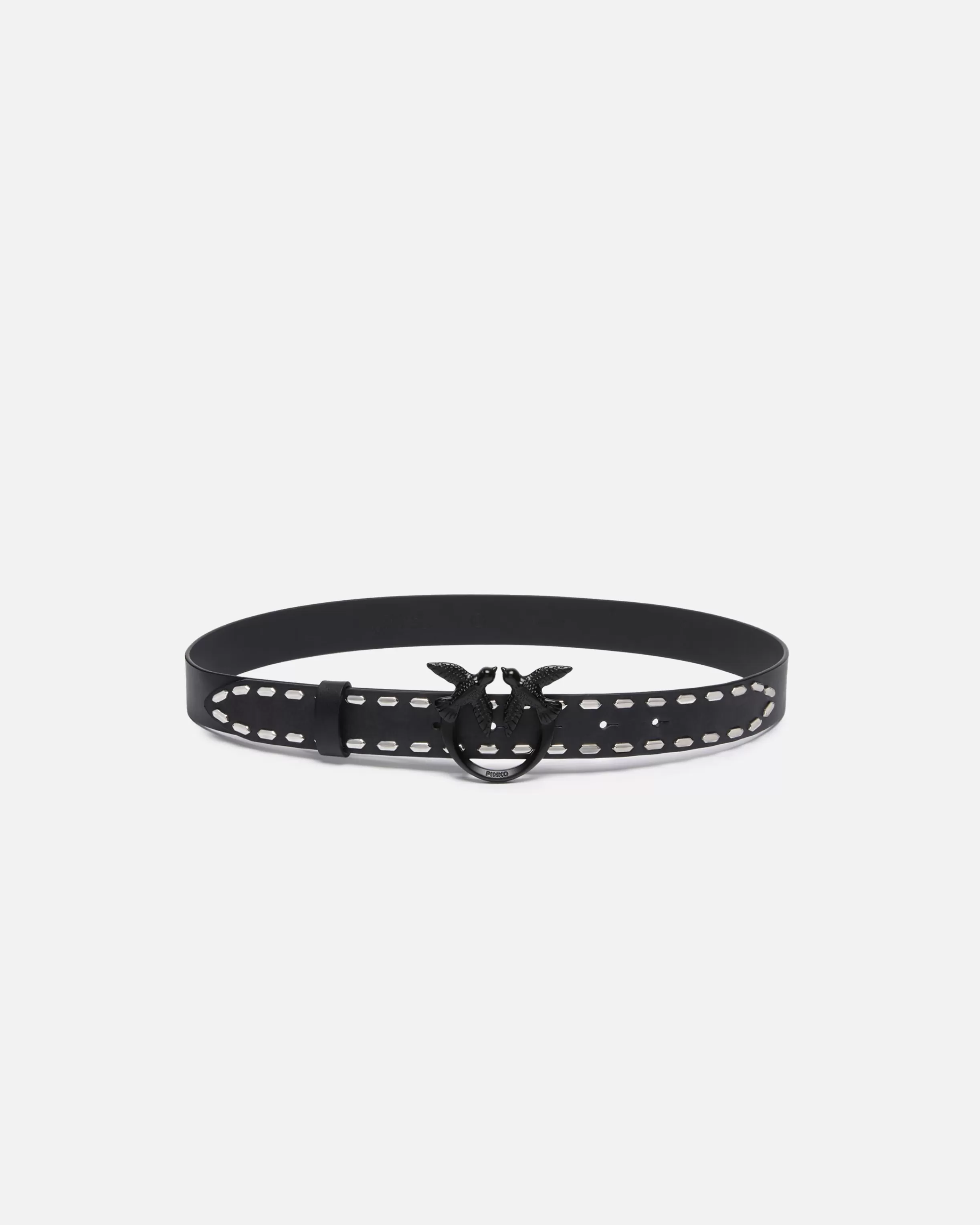 PINKO Leather belt with metal studs, 3 cm