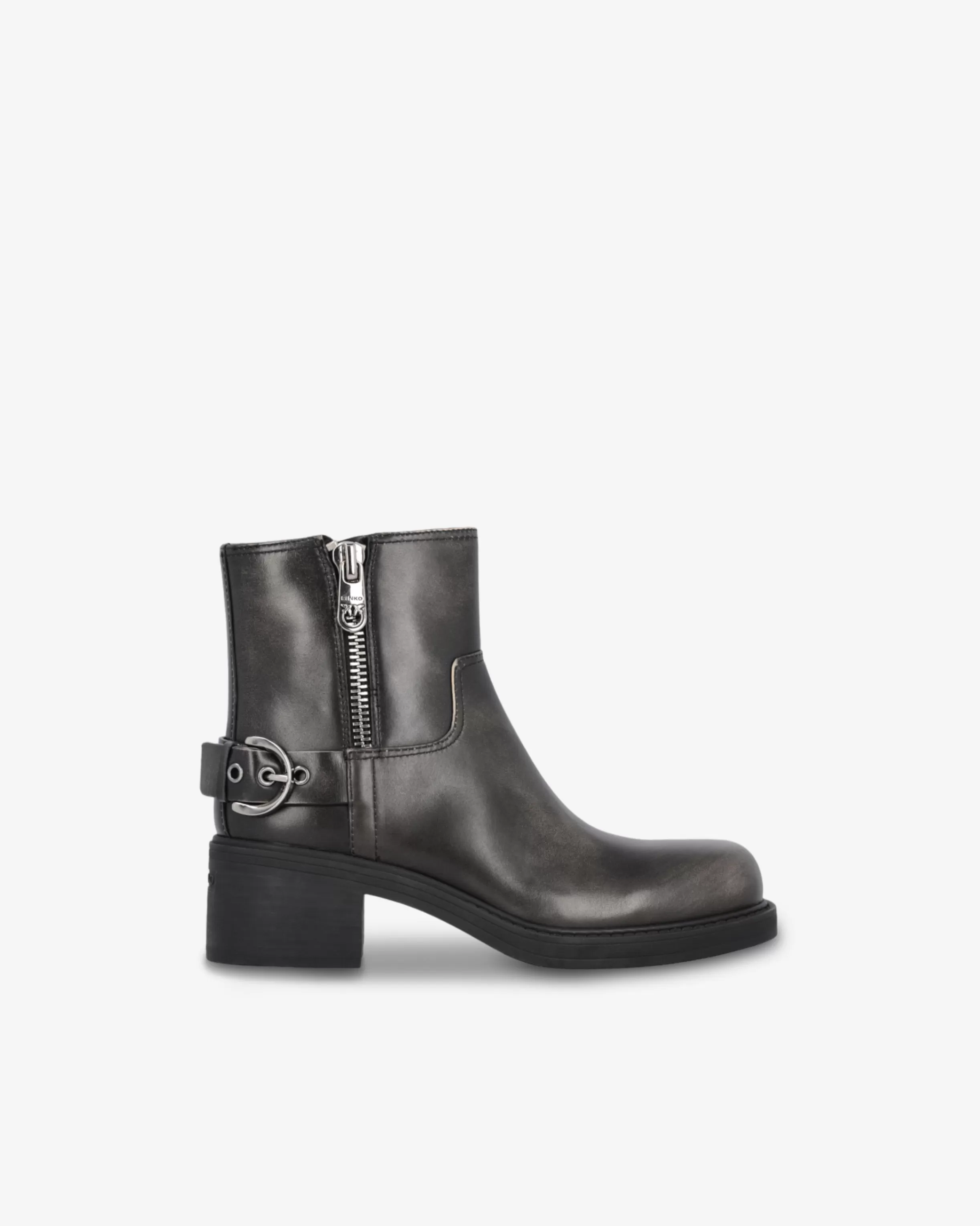 PINKO Leather biker-style ankle boots with buckles