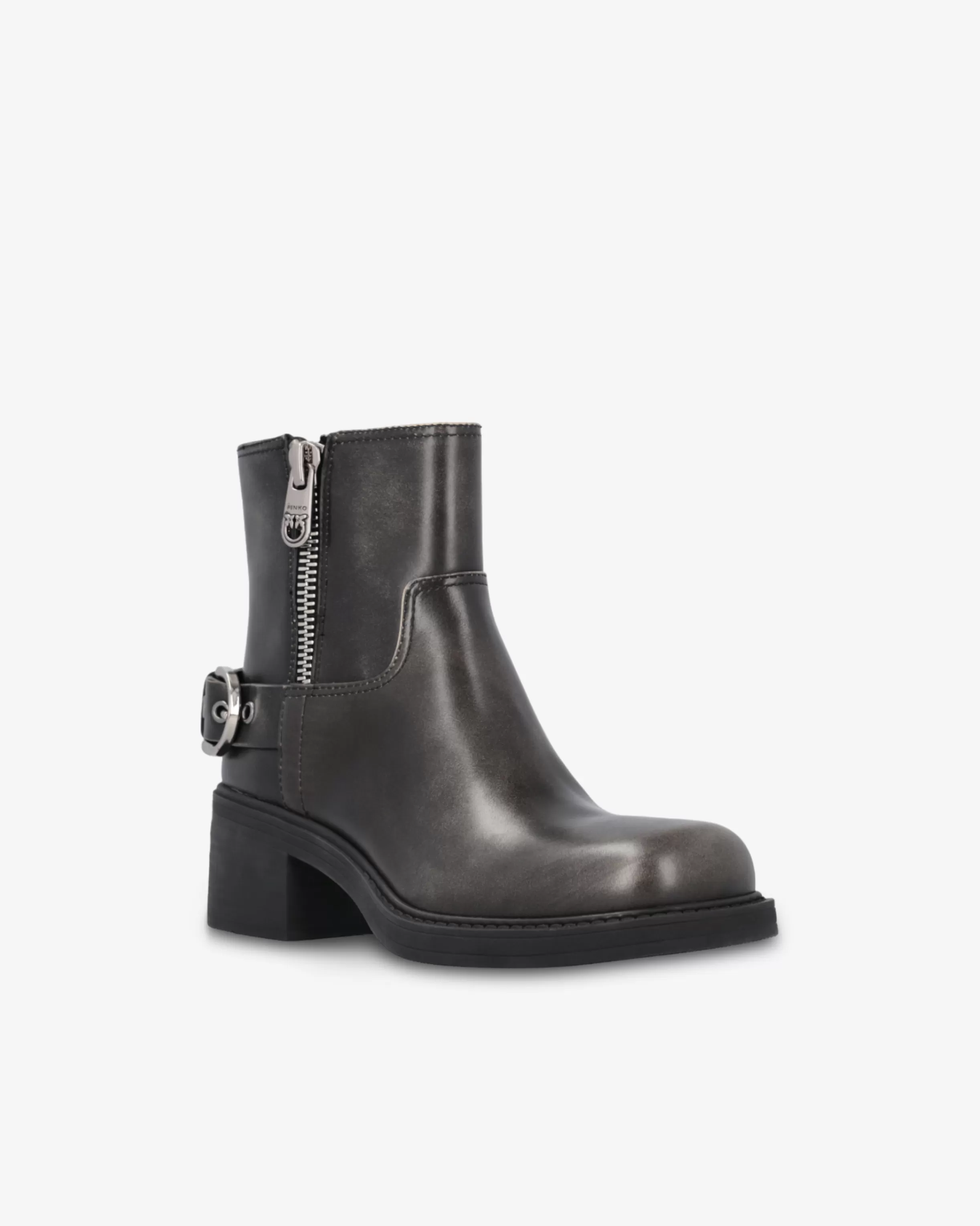 PINKO Leather biker-style ankle boots with buckles