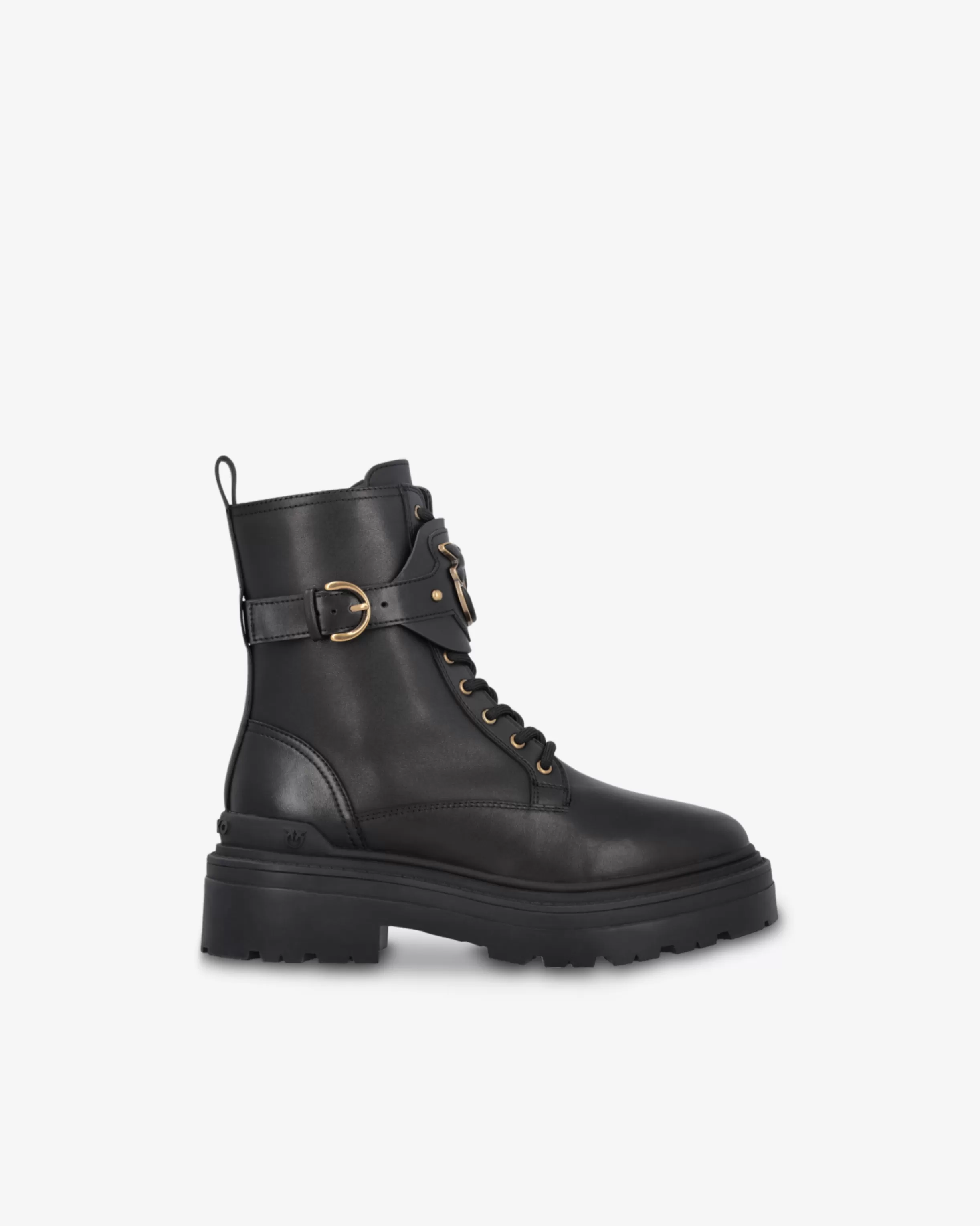 PINKO Leather combat boots with branded front strap