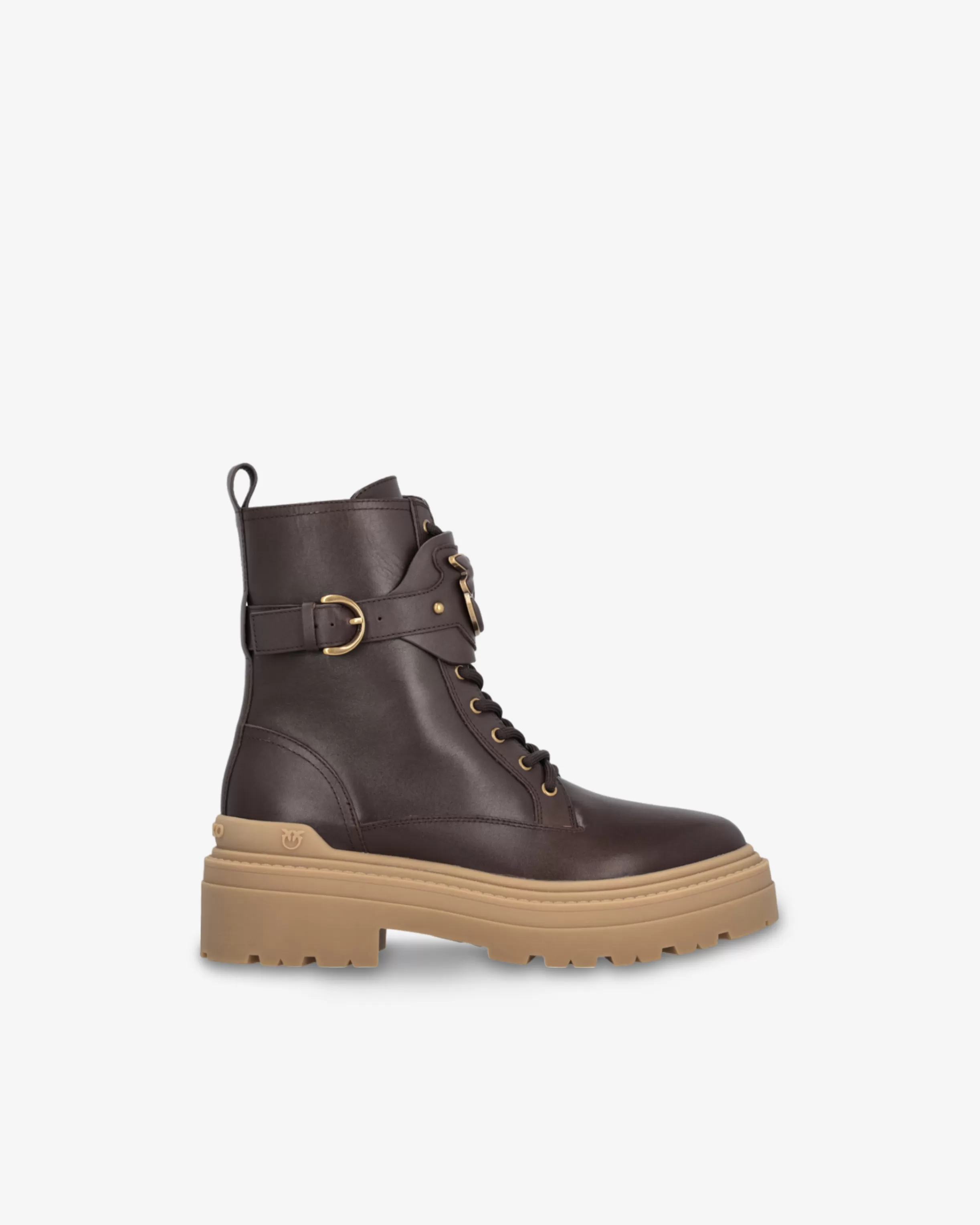 PINKO Leather combat boots with branded front strap