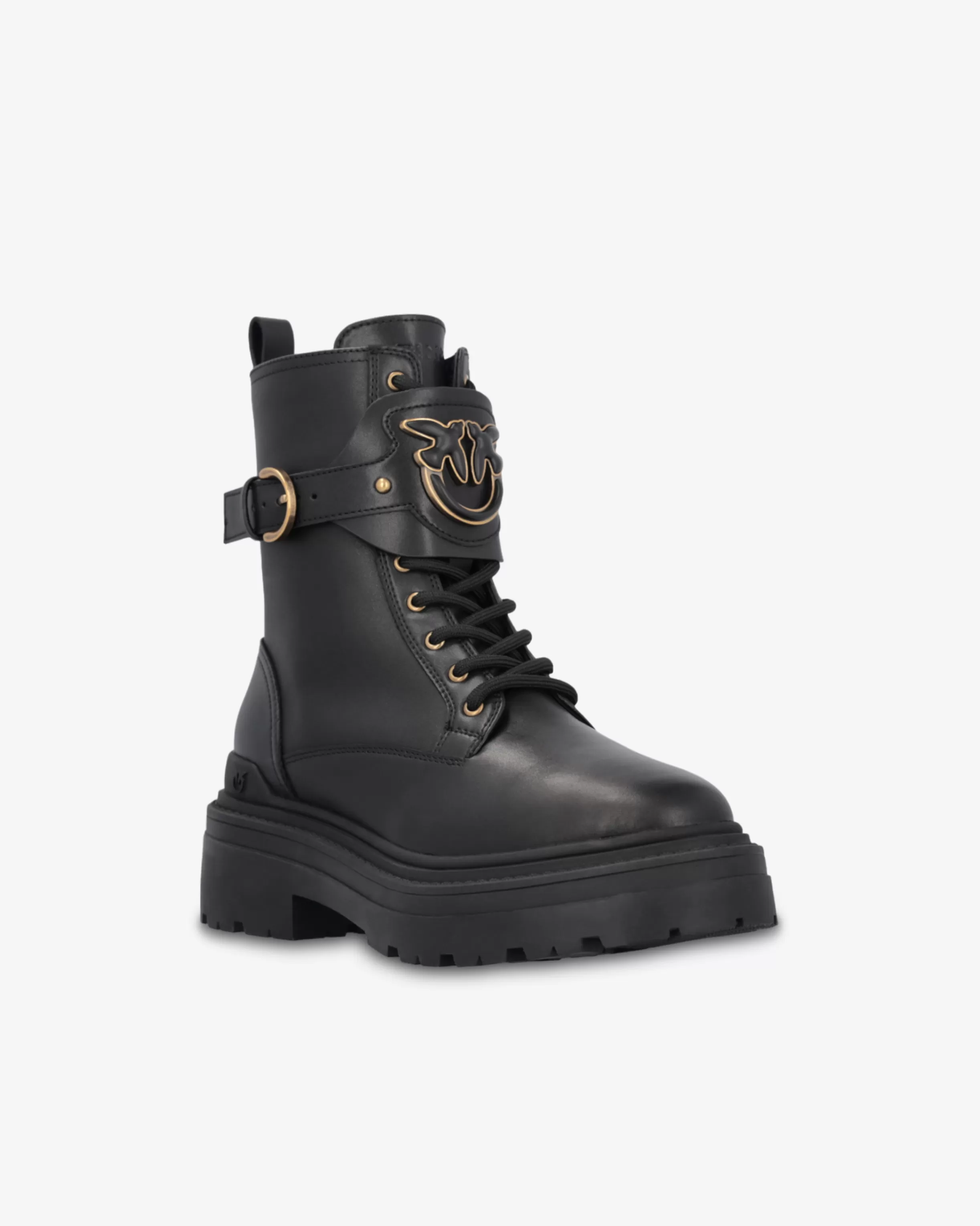 PINKO Leather combat boots with branded front strap