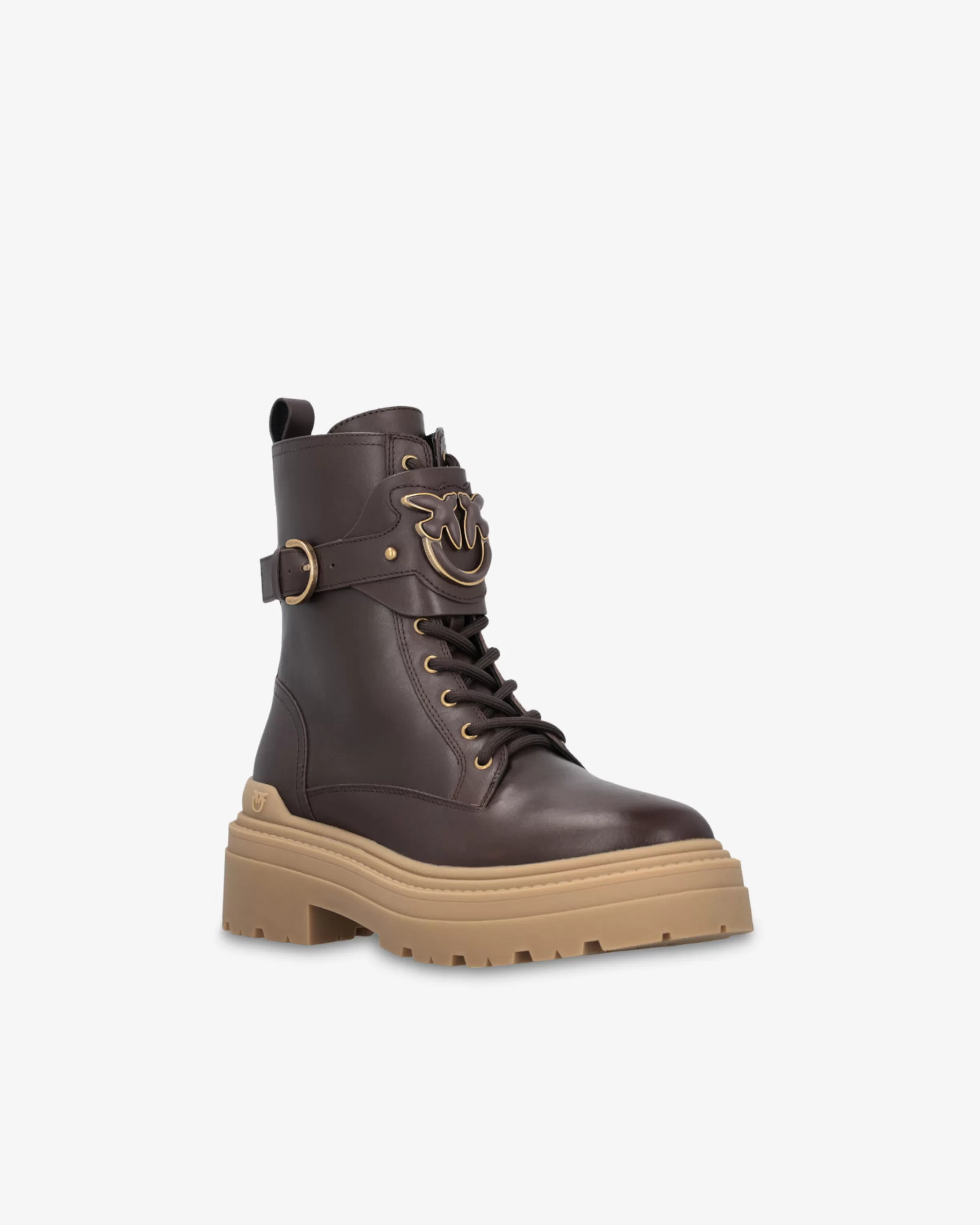 PINKO Leather combat boots with branded front strap