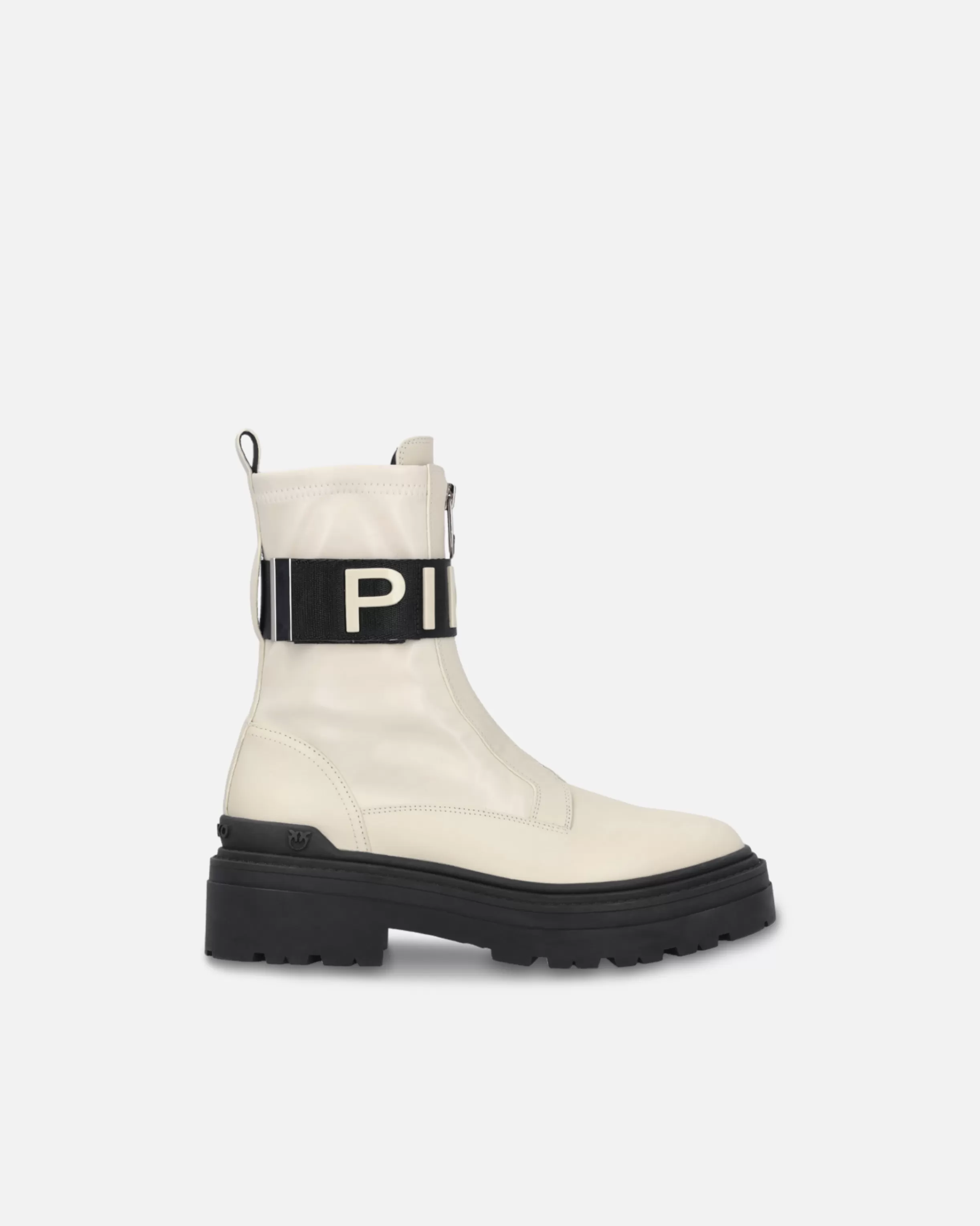 PINKO Leather combat boots with branded front stretch ribbon