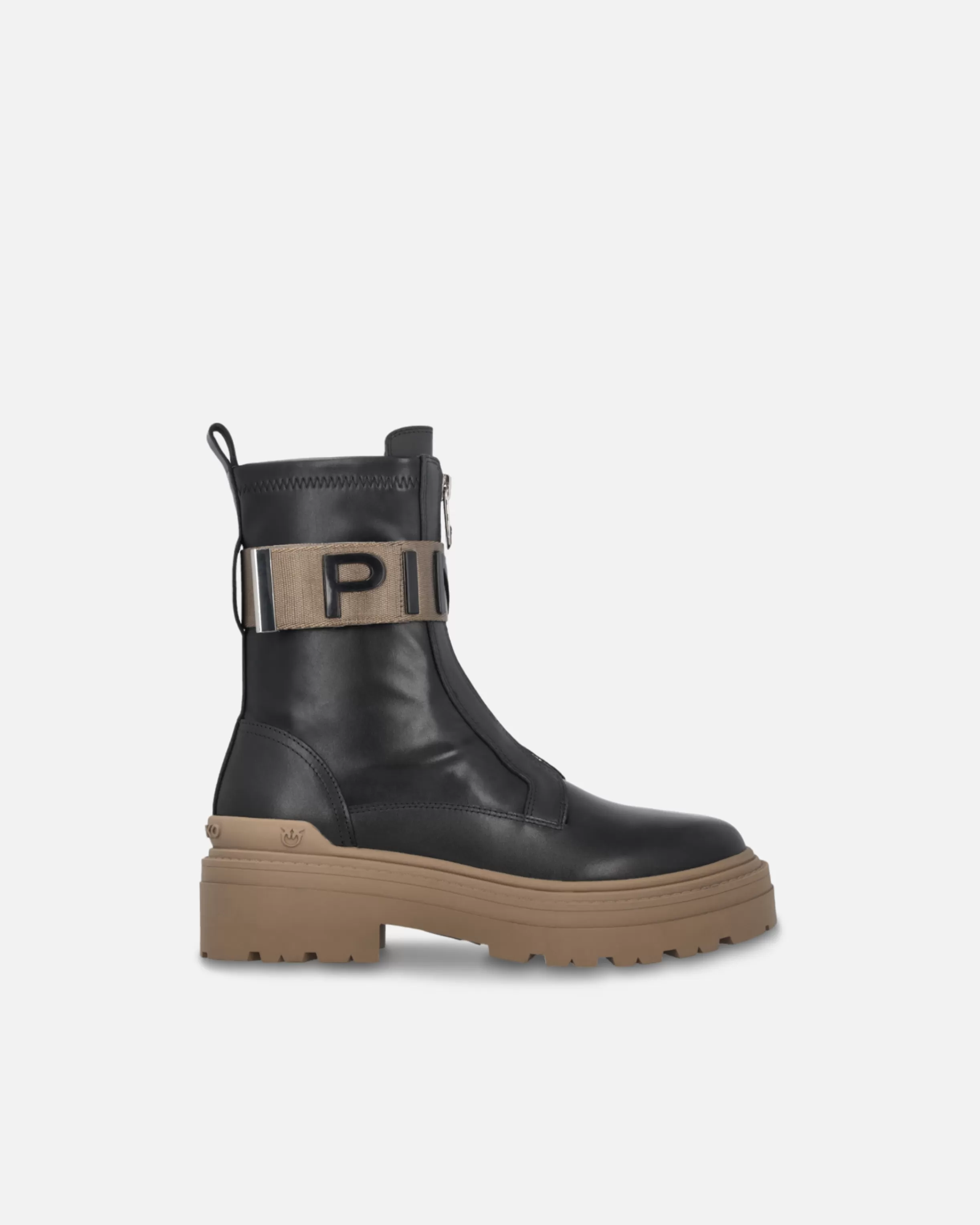PINKO Leather combat boots with branded front stretch ribbon