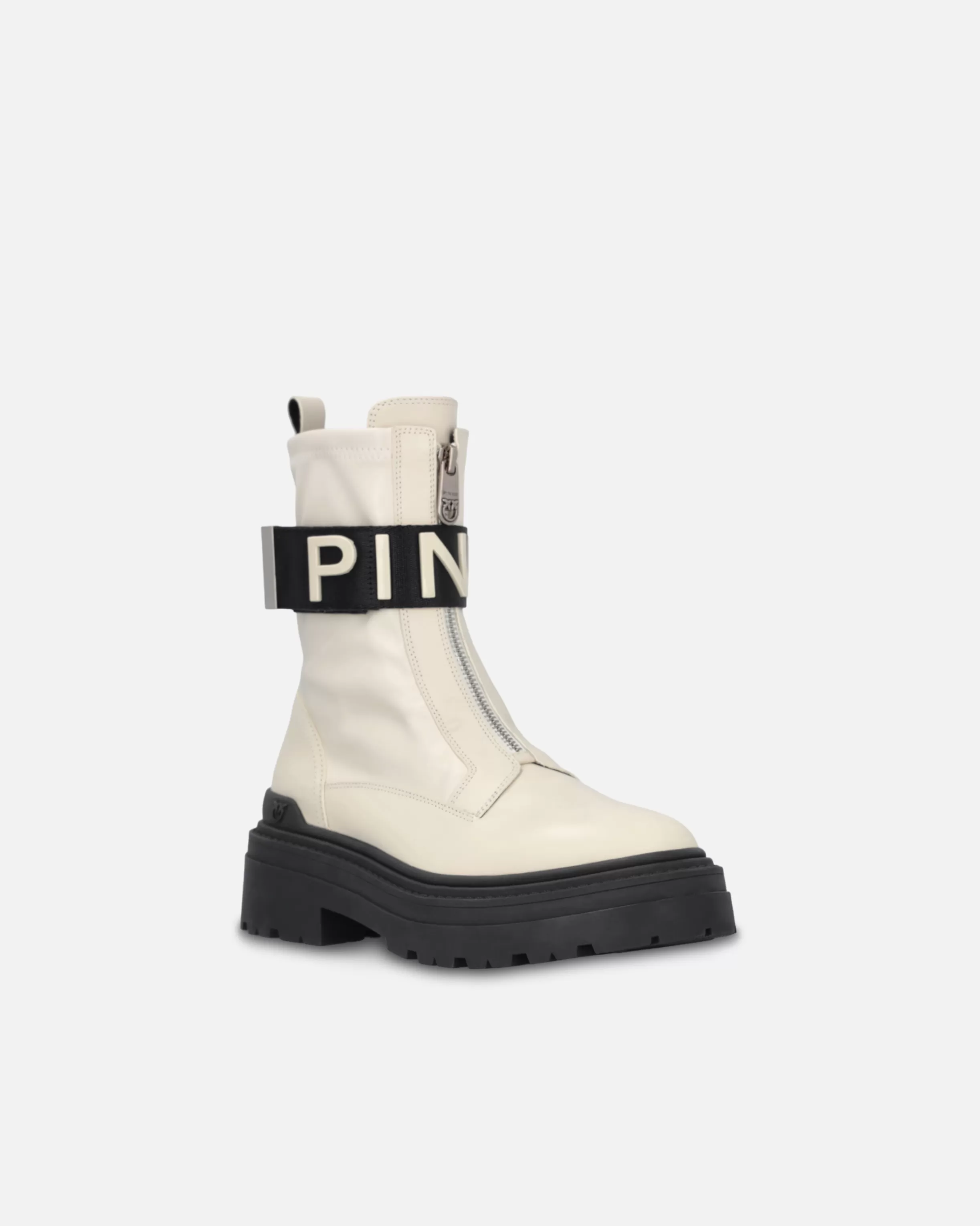 PINKO Leather combat boots with branded front stretch ribbon
