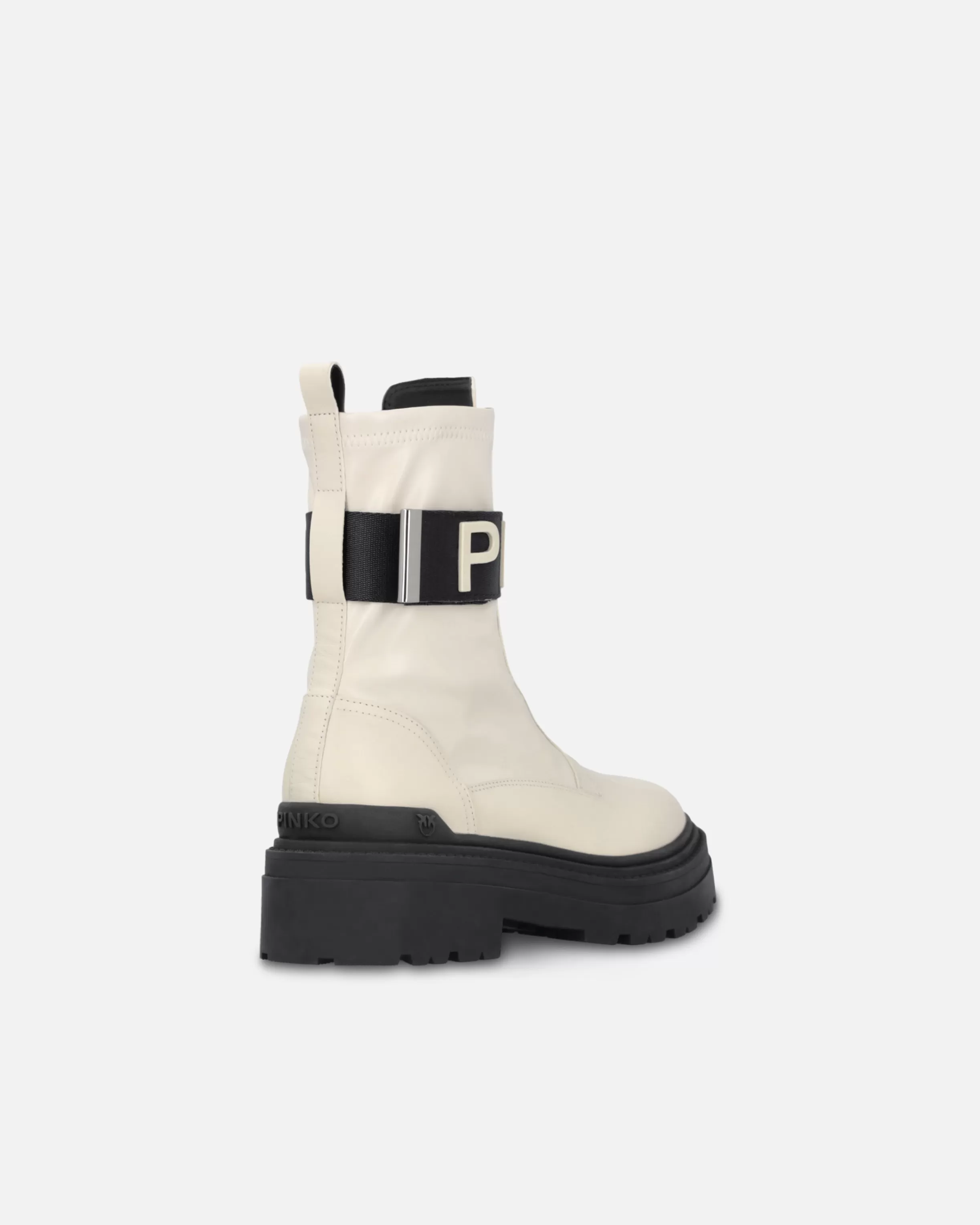 PINKO Leather combat boots with branded front stretch ribbon