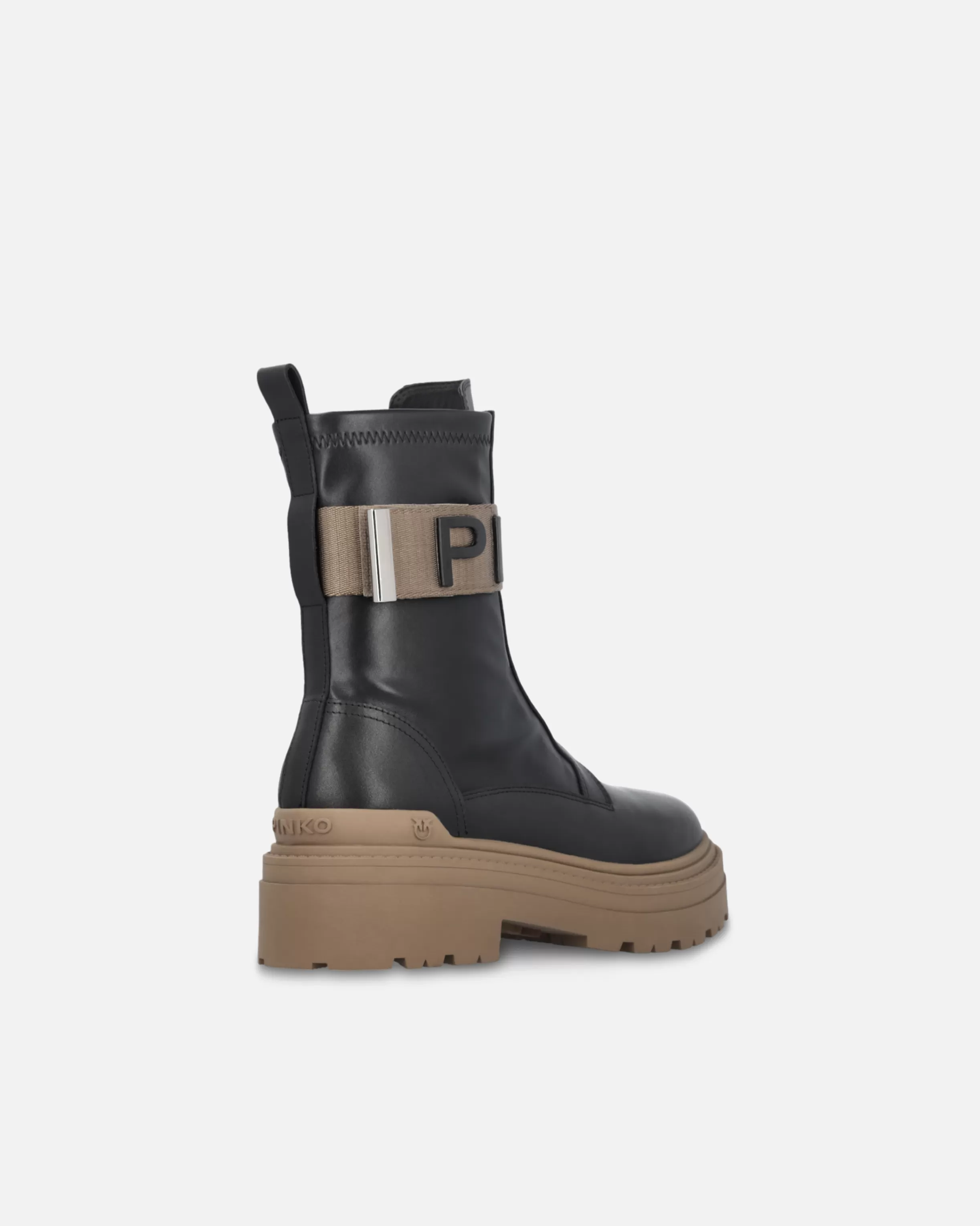 PINKO Leather combat boots with branded front stretch ribbon