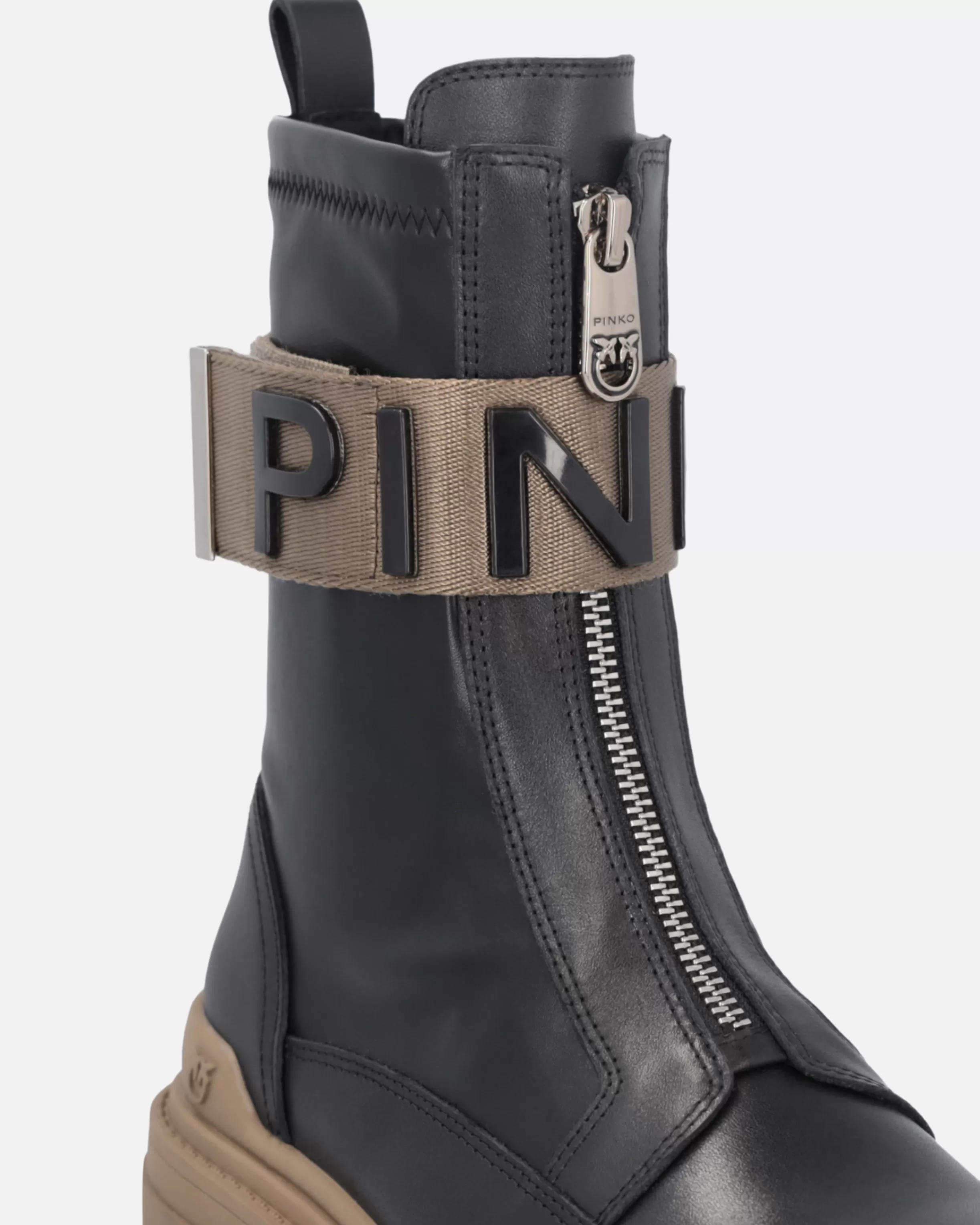 PINKO Leather combat boots with branded front stretch ribbon