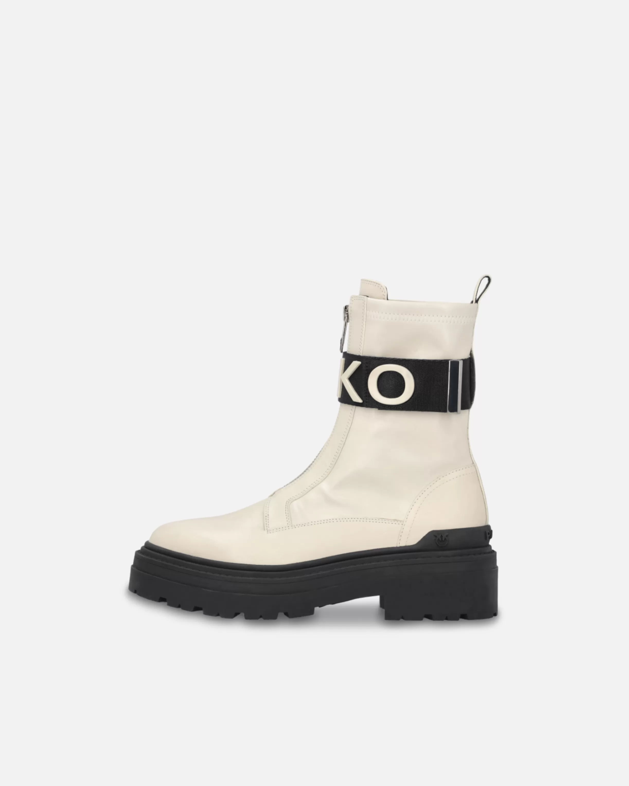PINKO Leather combat boots with branded front stretch ribbon