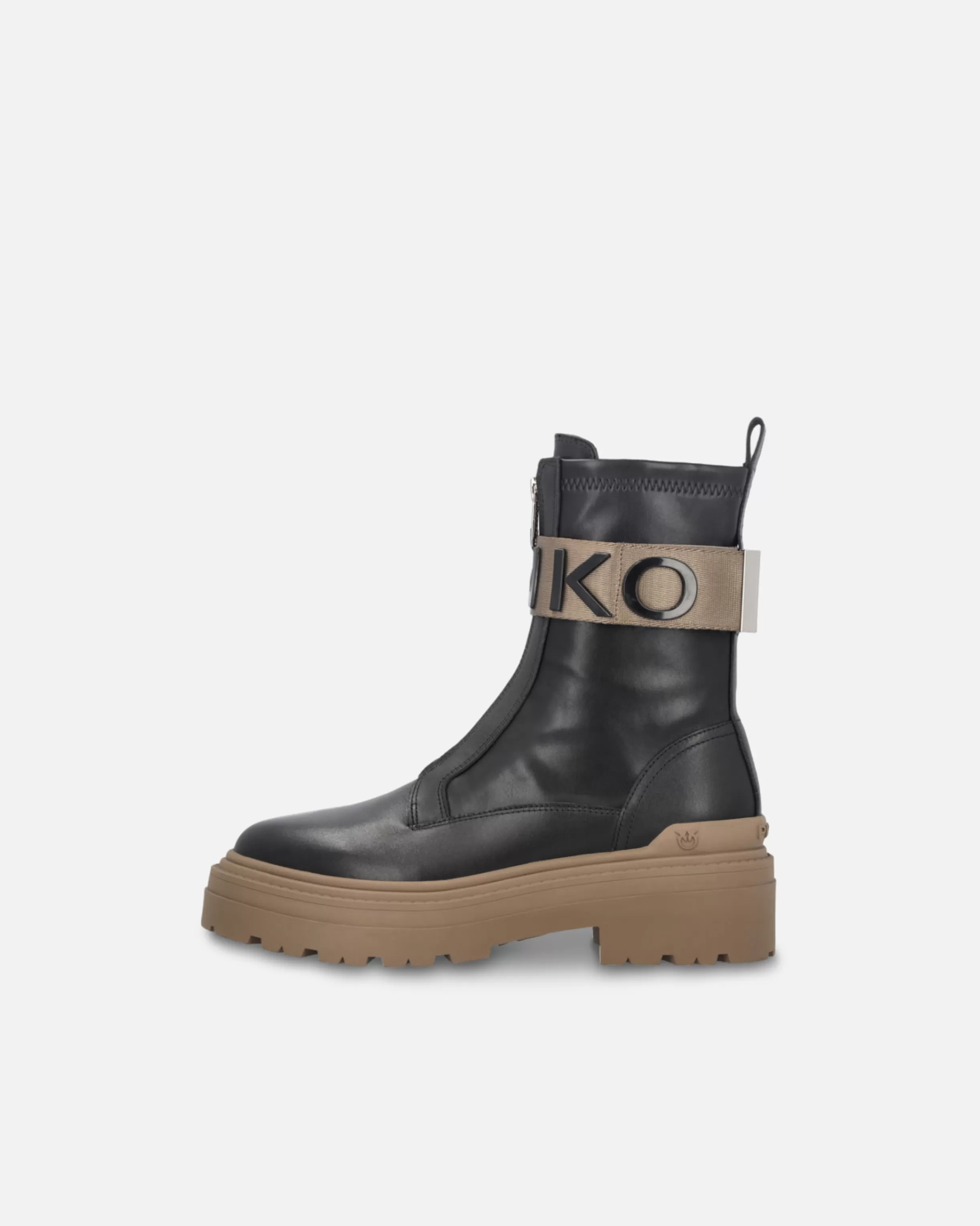 PINKO Leather combat boots with branded front stretch ribbon