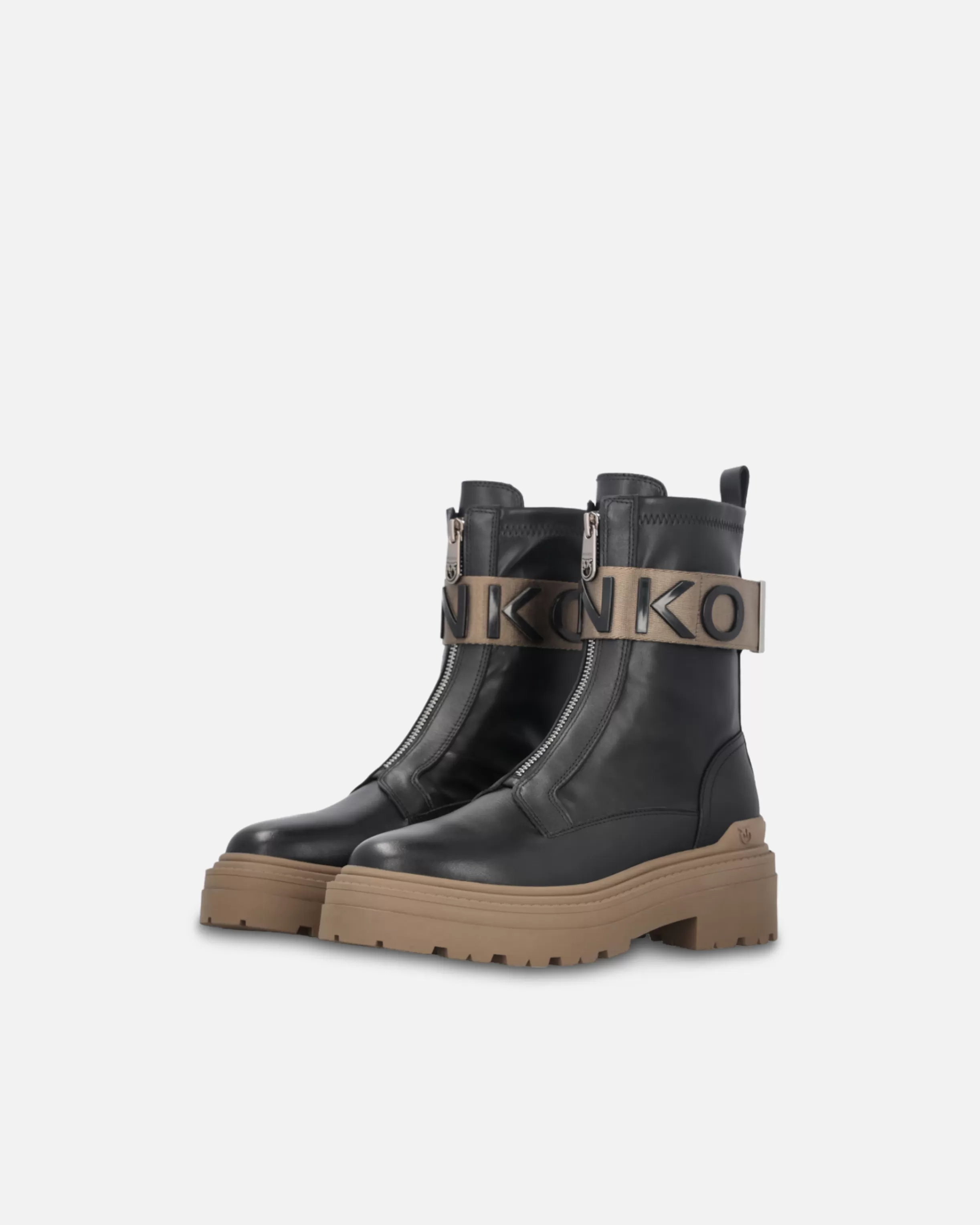 PINKO Leather combat boots with branded front stretch ribbon