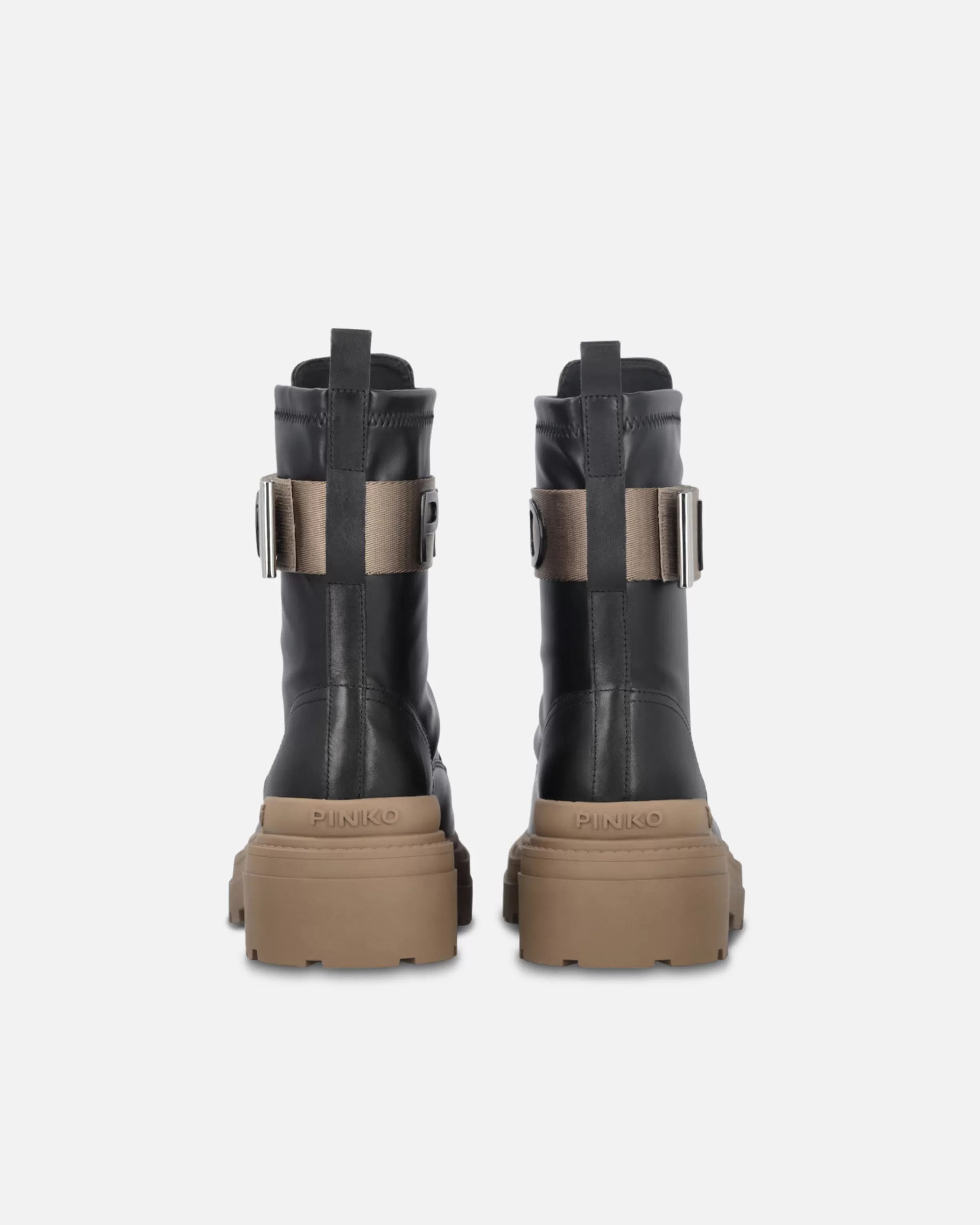 PINKO Leather combat boots with branded front stretch ribbon