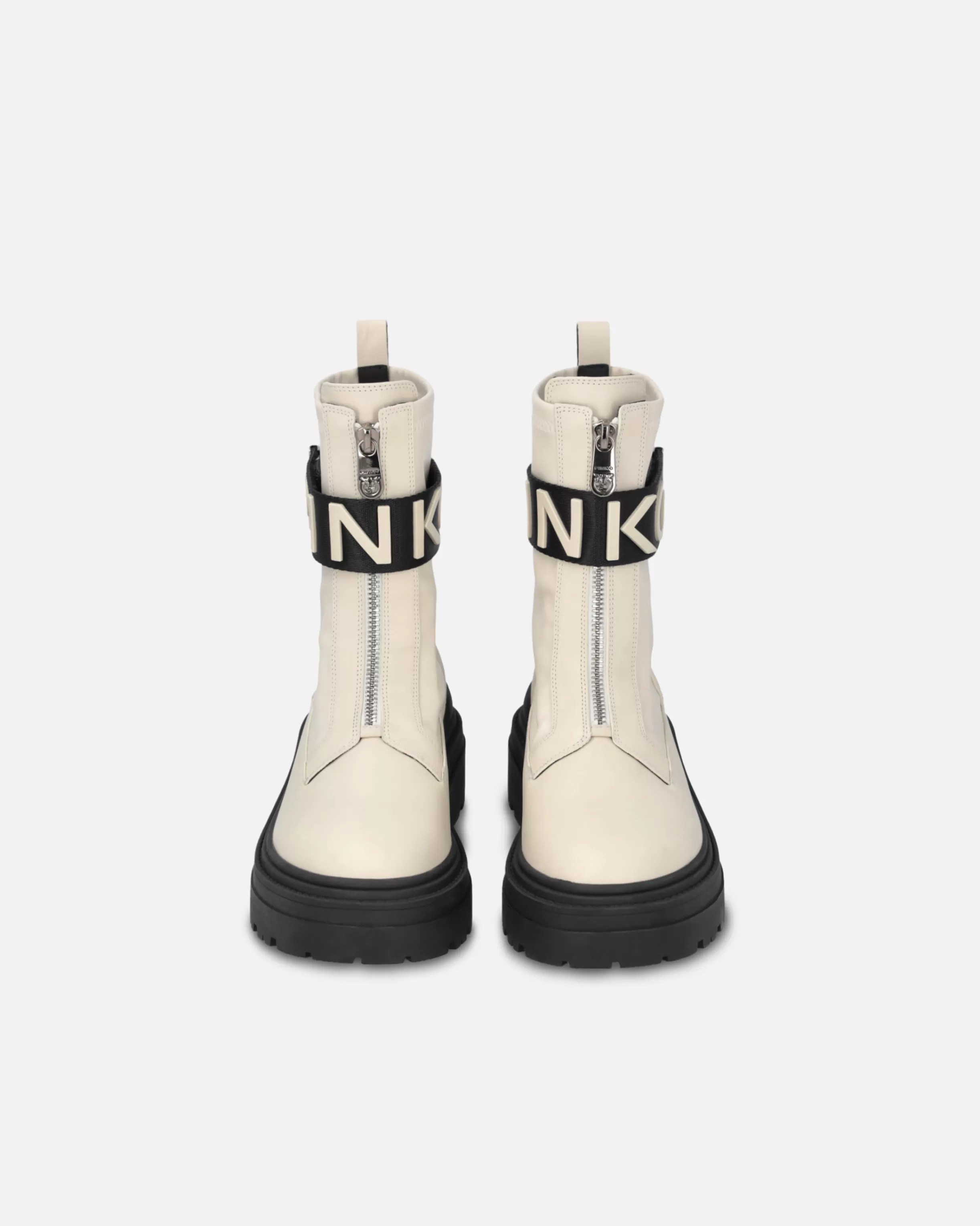 PINKO Leather combat boots with branded front stretch ribbon