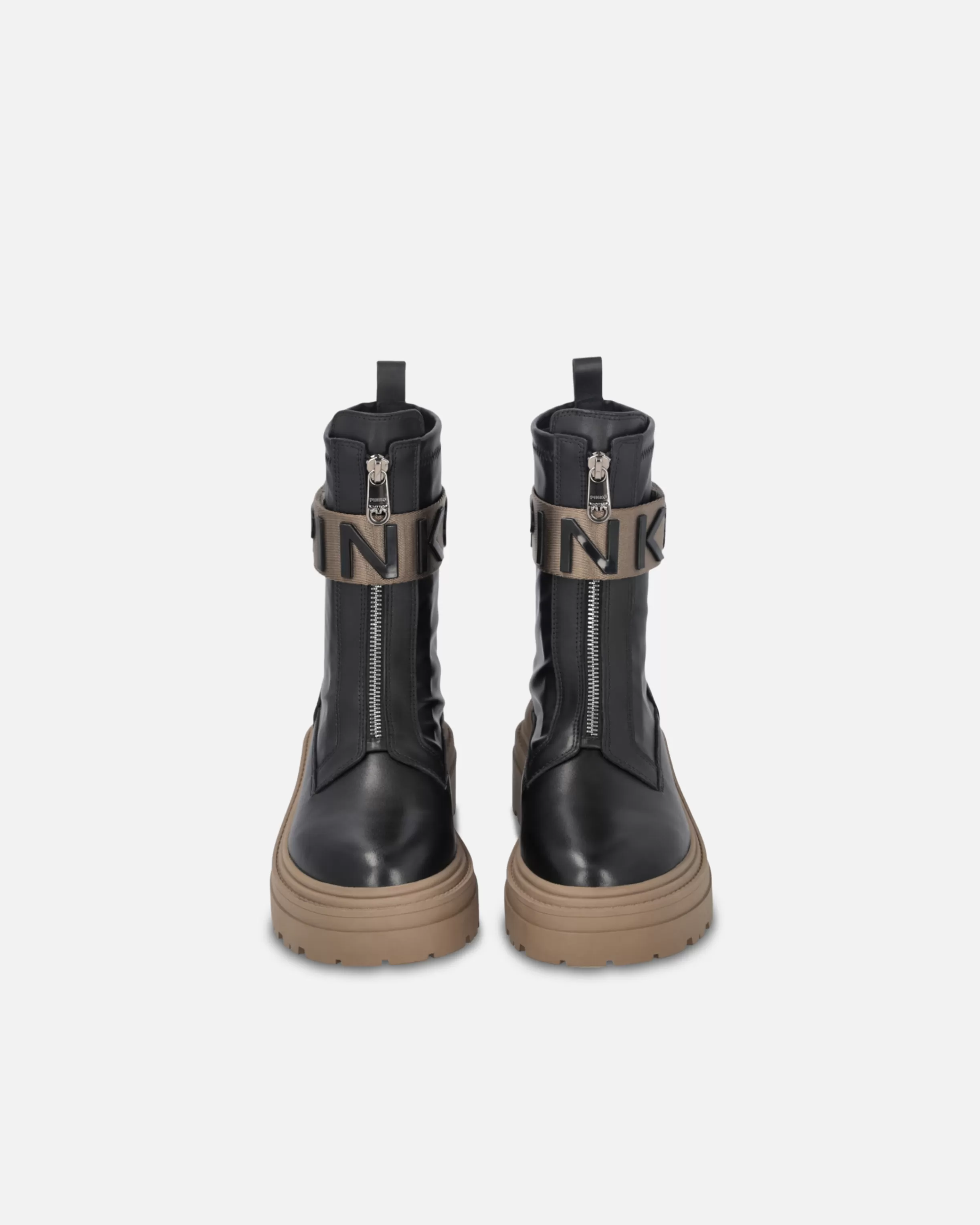 PINKO Leather combat boots with branded front stretch ribbon