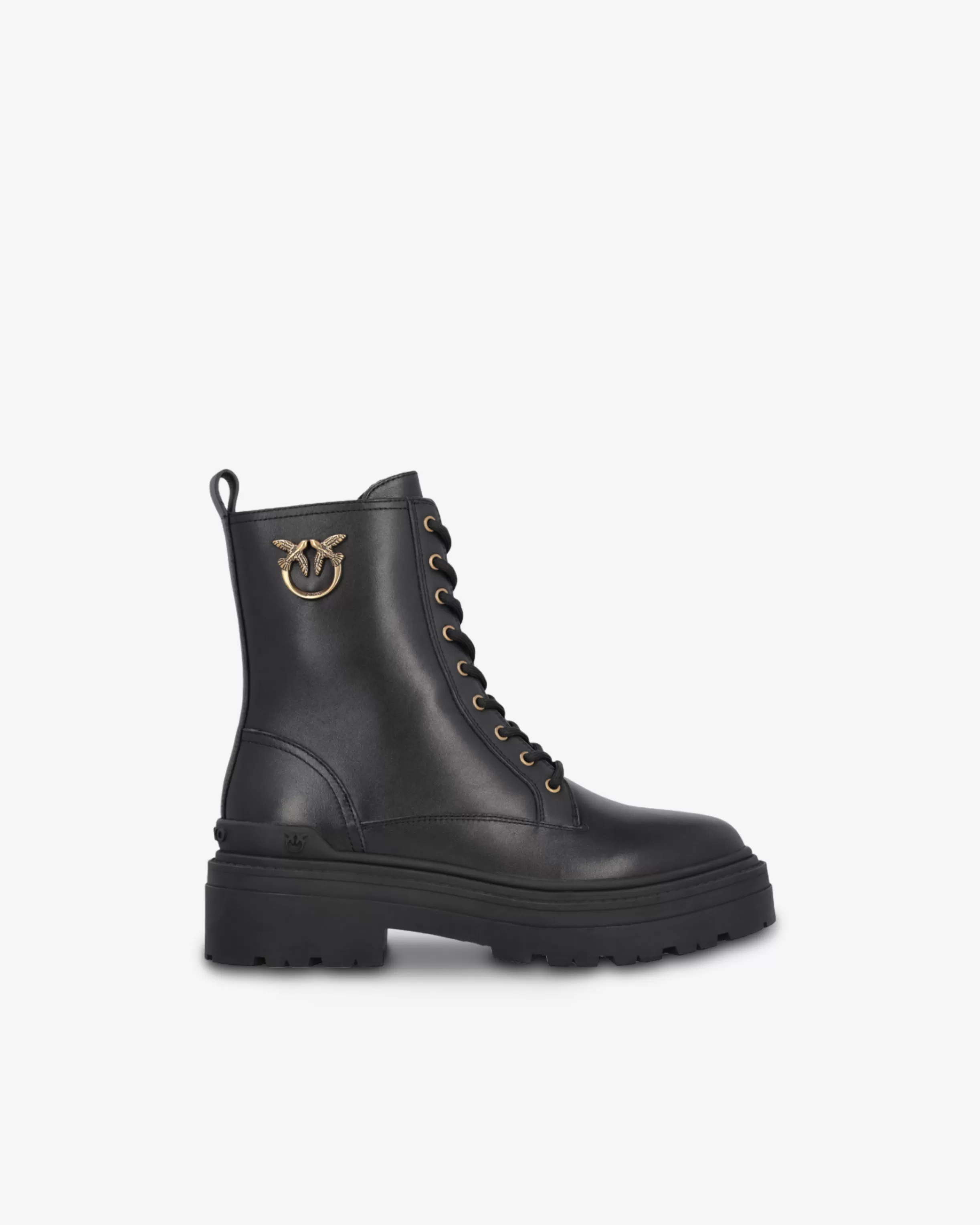 PINKO Leather combat boots with metal logo