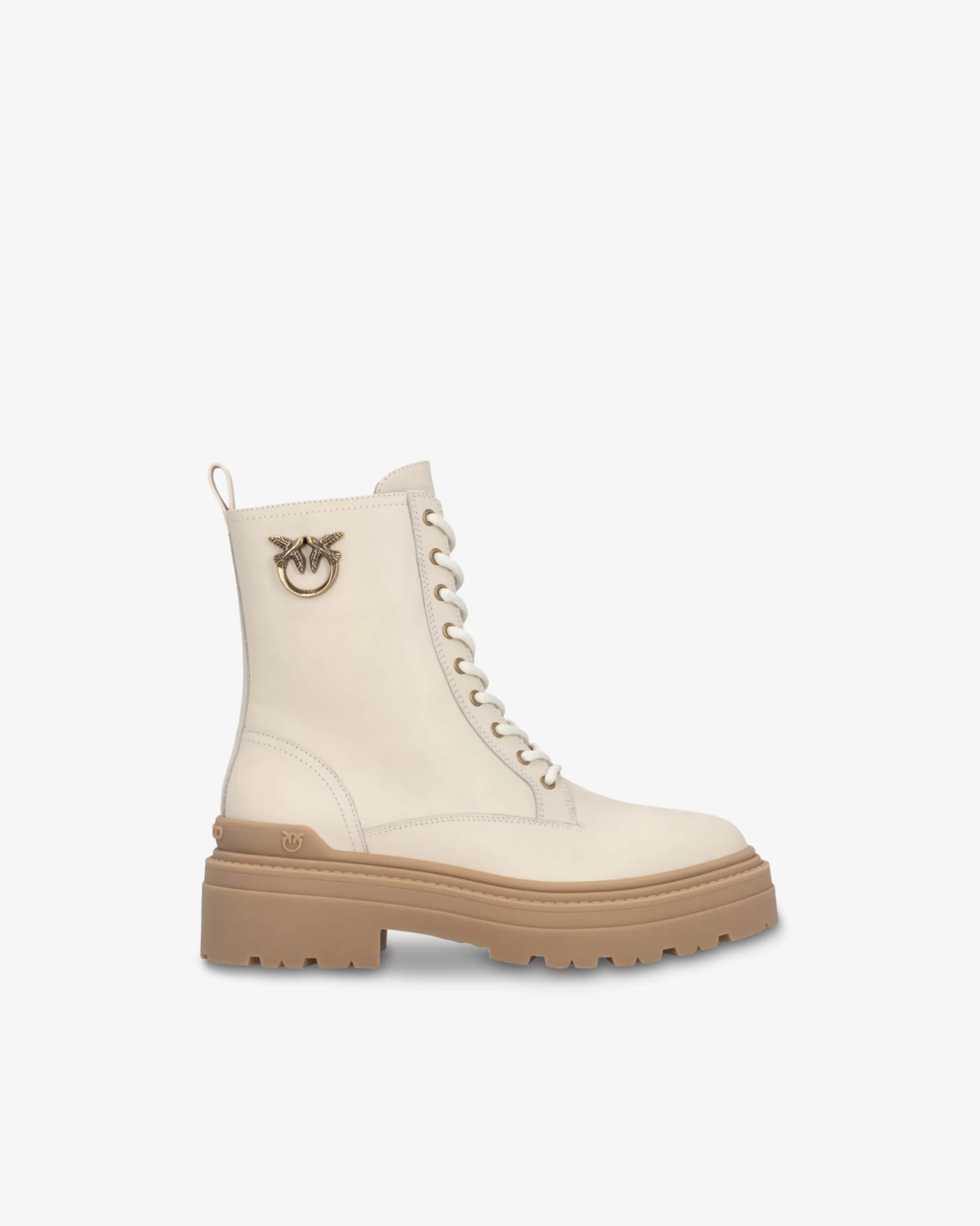 PINKO Leather combat boots with metal logo