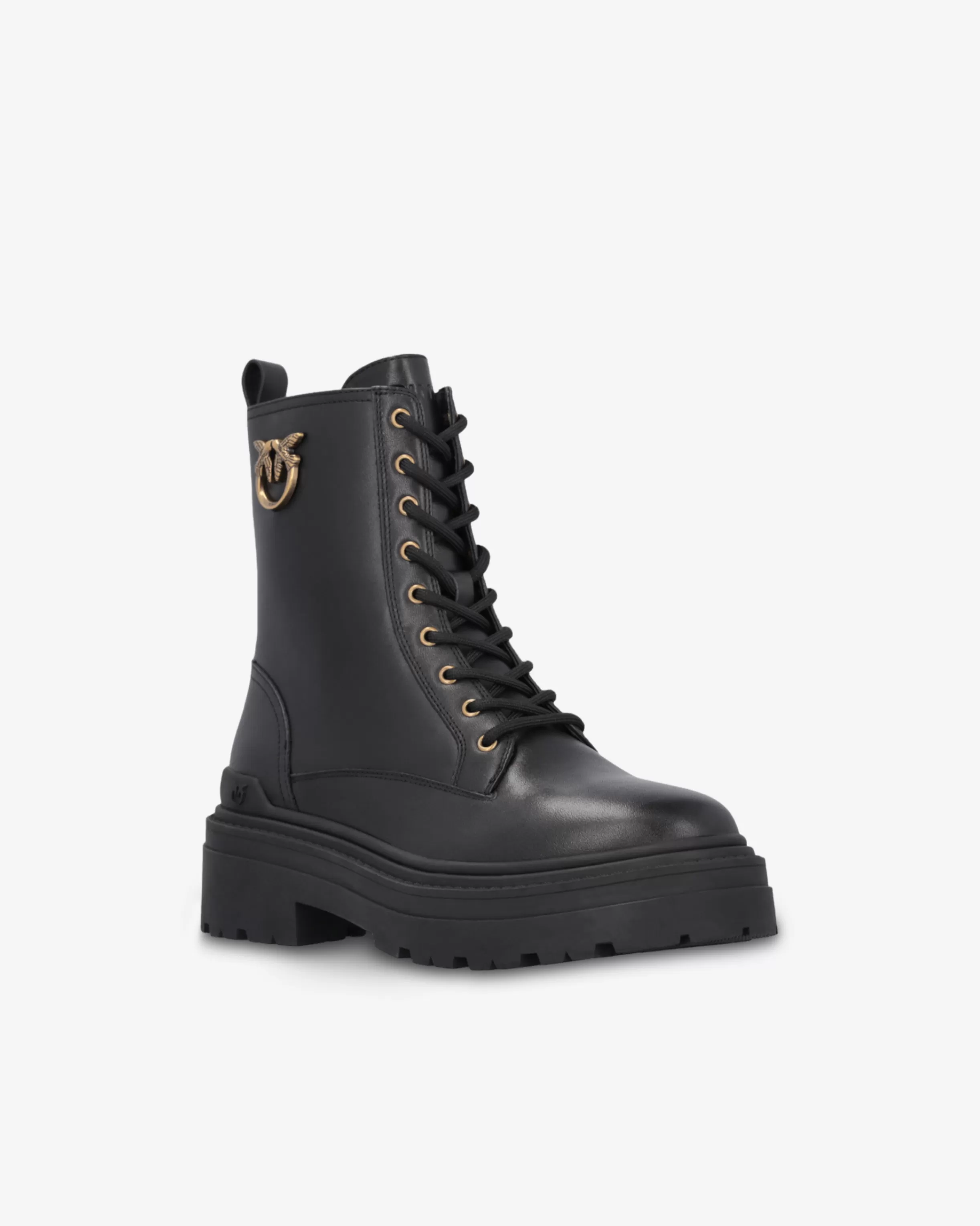 PINKO Leather combat boots with metal logo