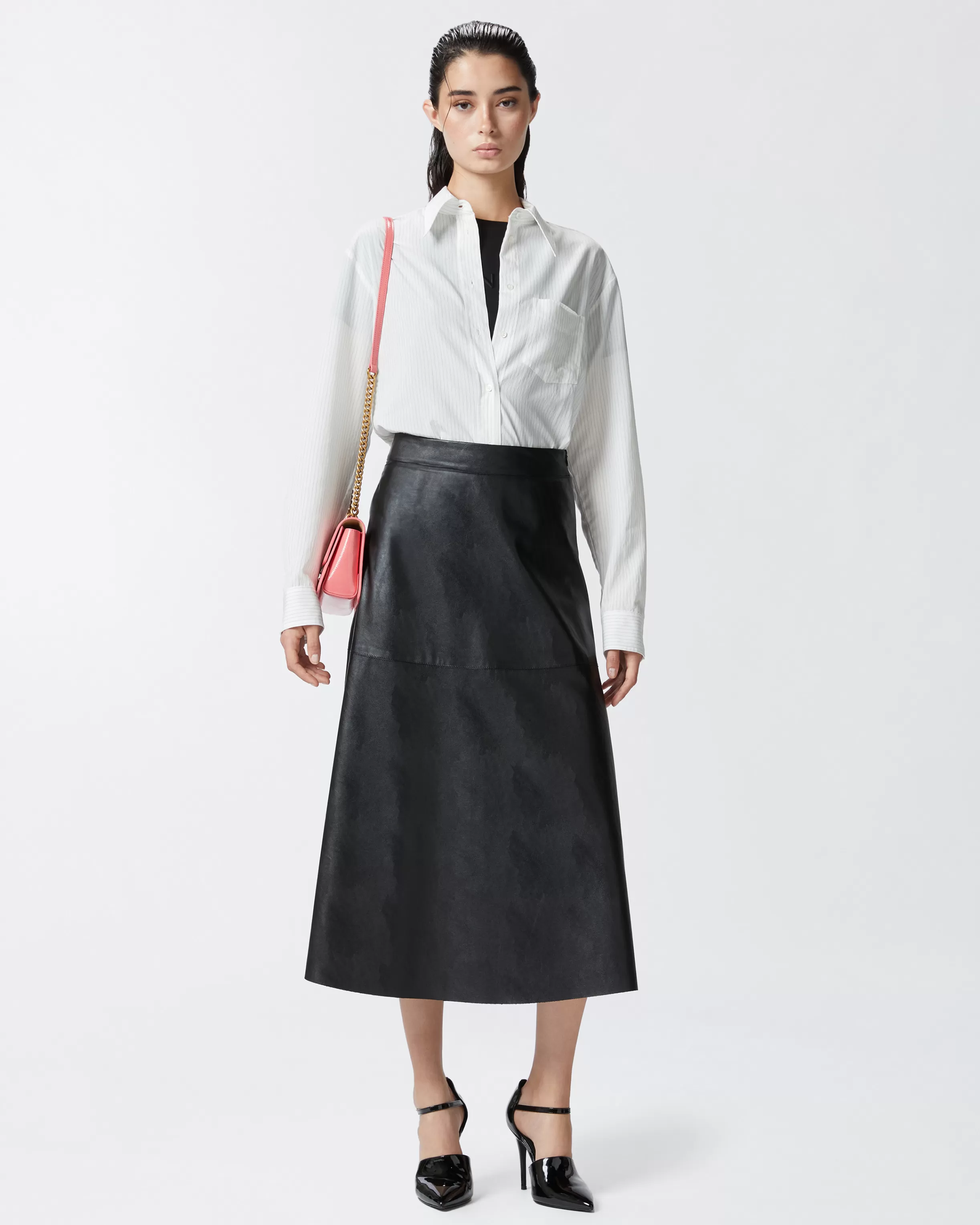 PINKO Leather-effect midi skirt