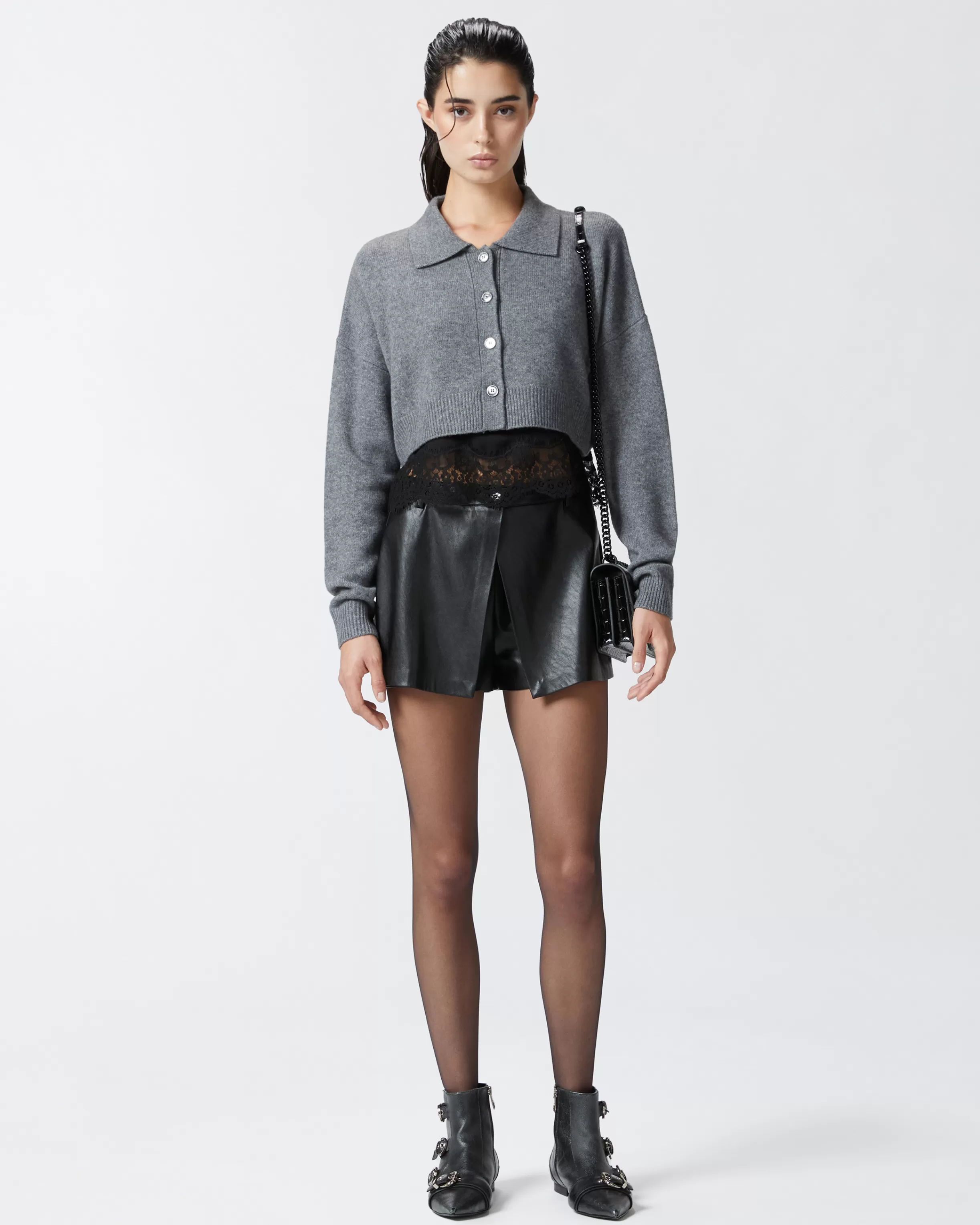 PINKO Leather-effect shorts with button