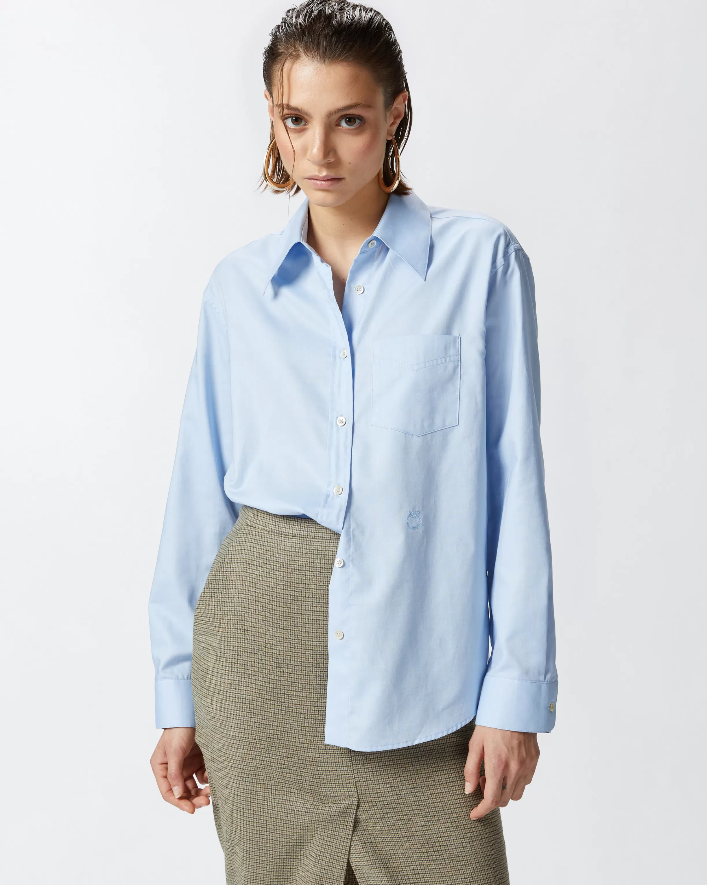 PINKO Light blue cotton Oxford shirt