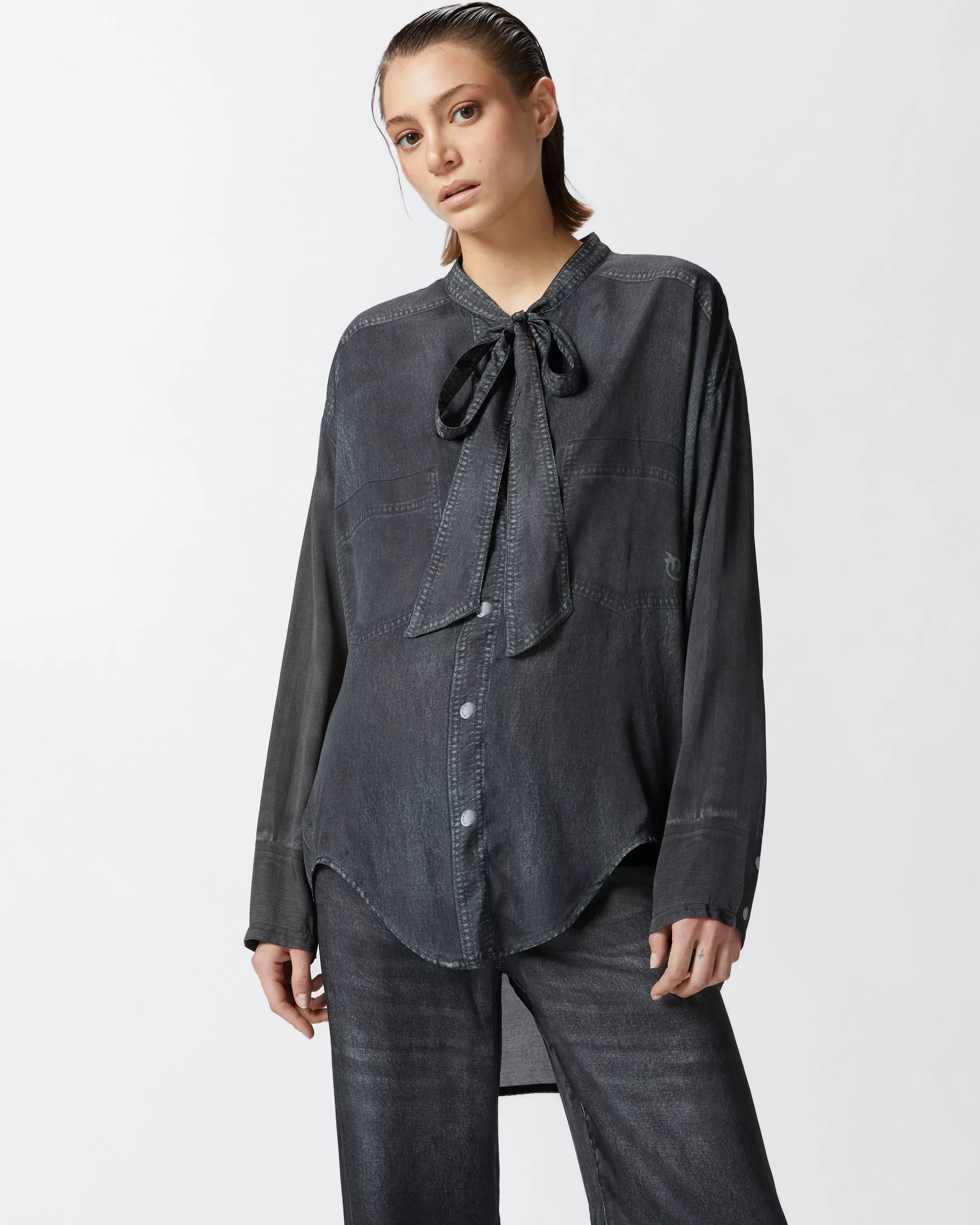 PINKO Lightweight blouse with black denim print