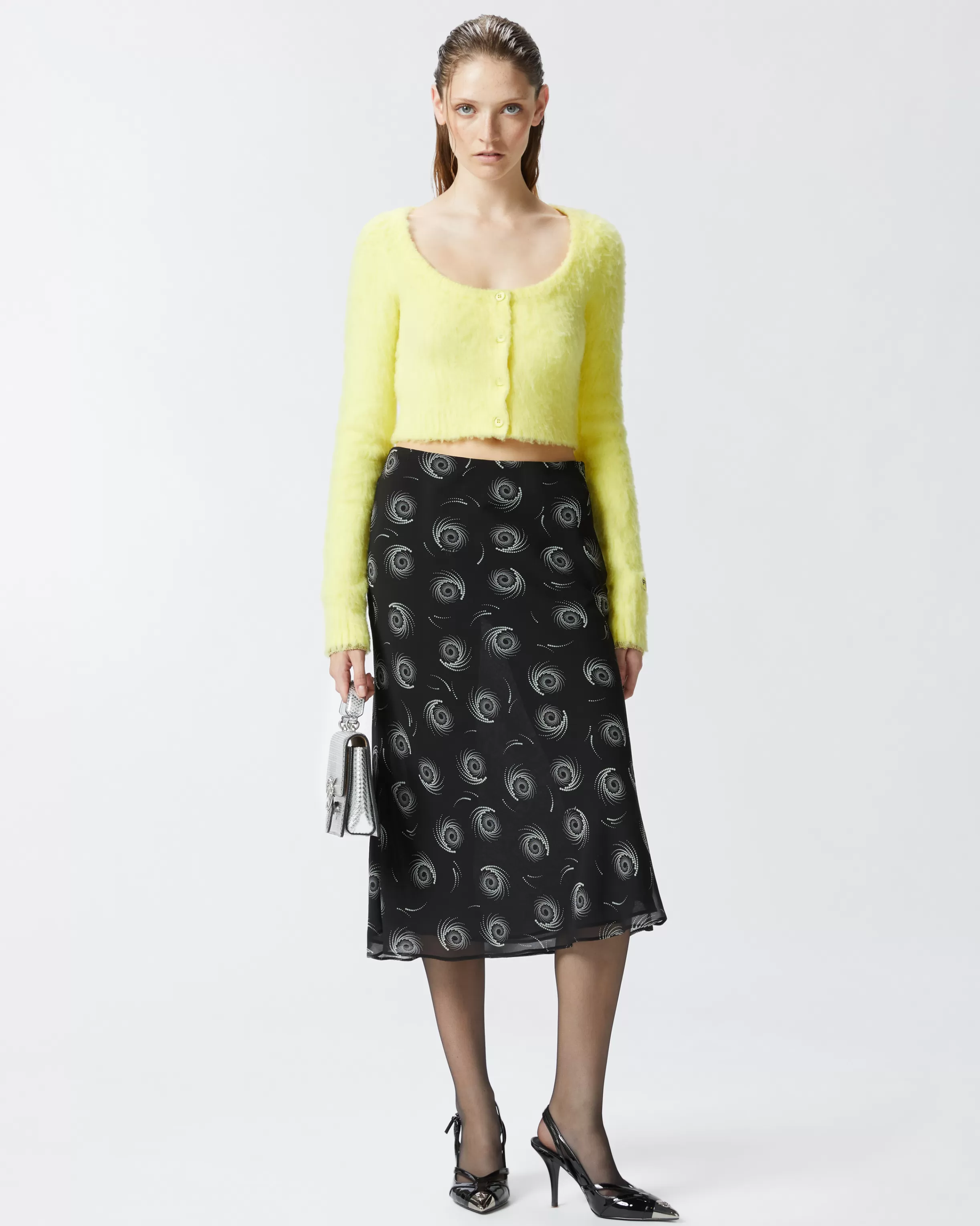 PINKO Lightweight georgette skirt with swirl print