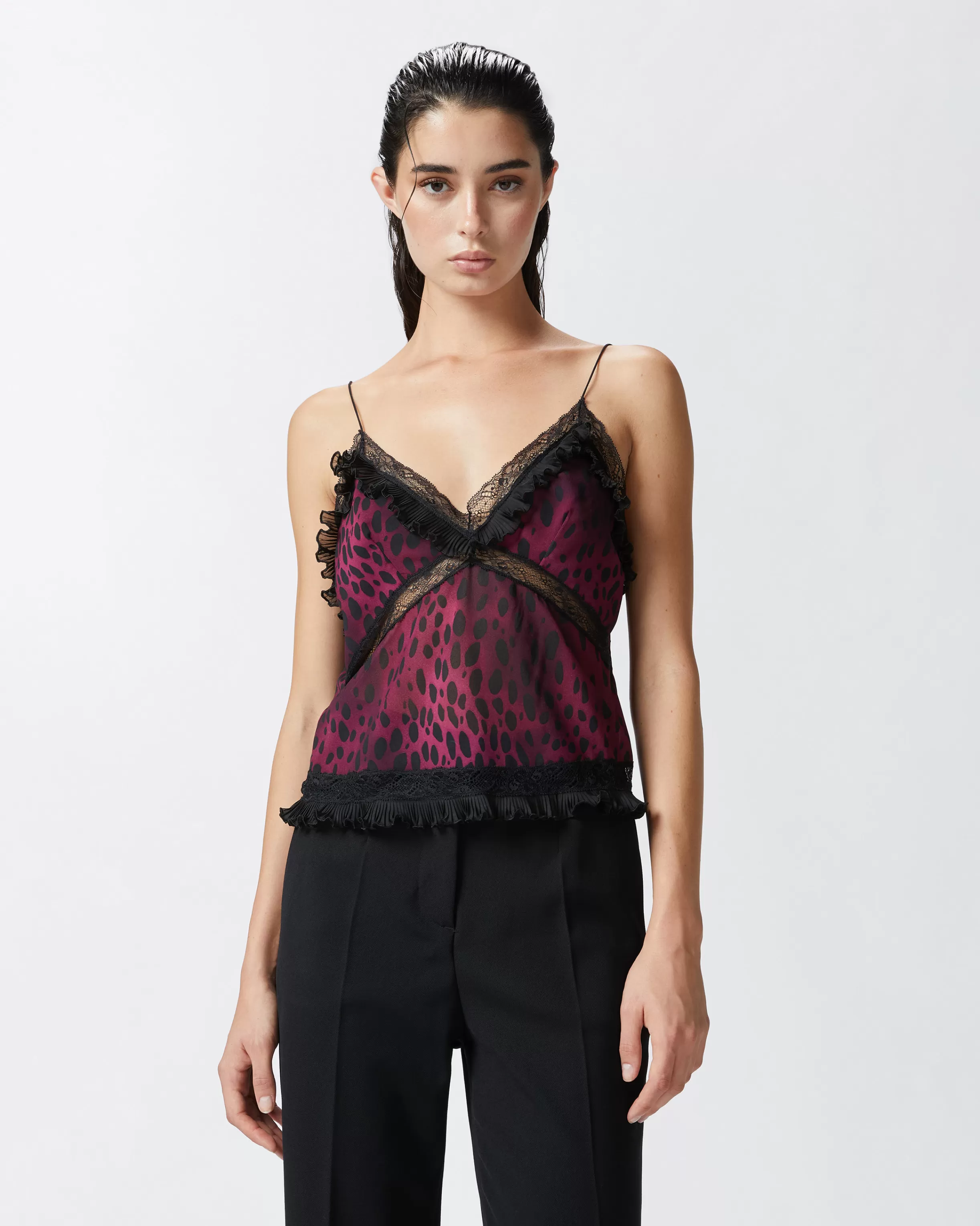 PINKO Lightweight top with dotted print and lace