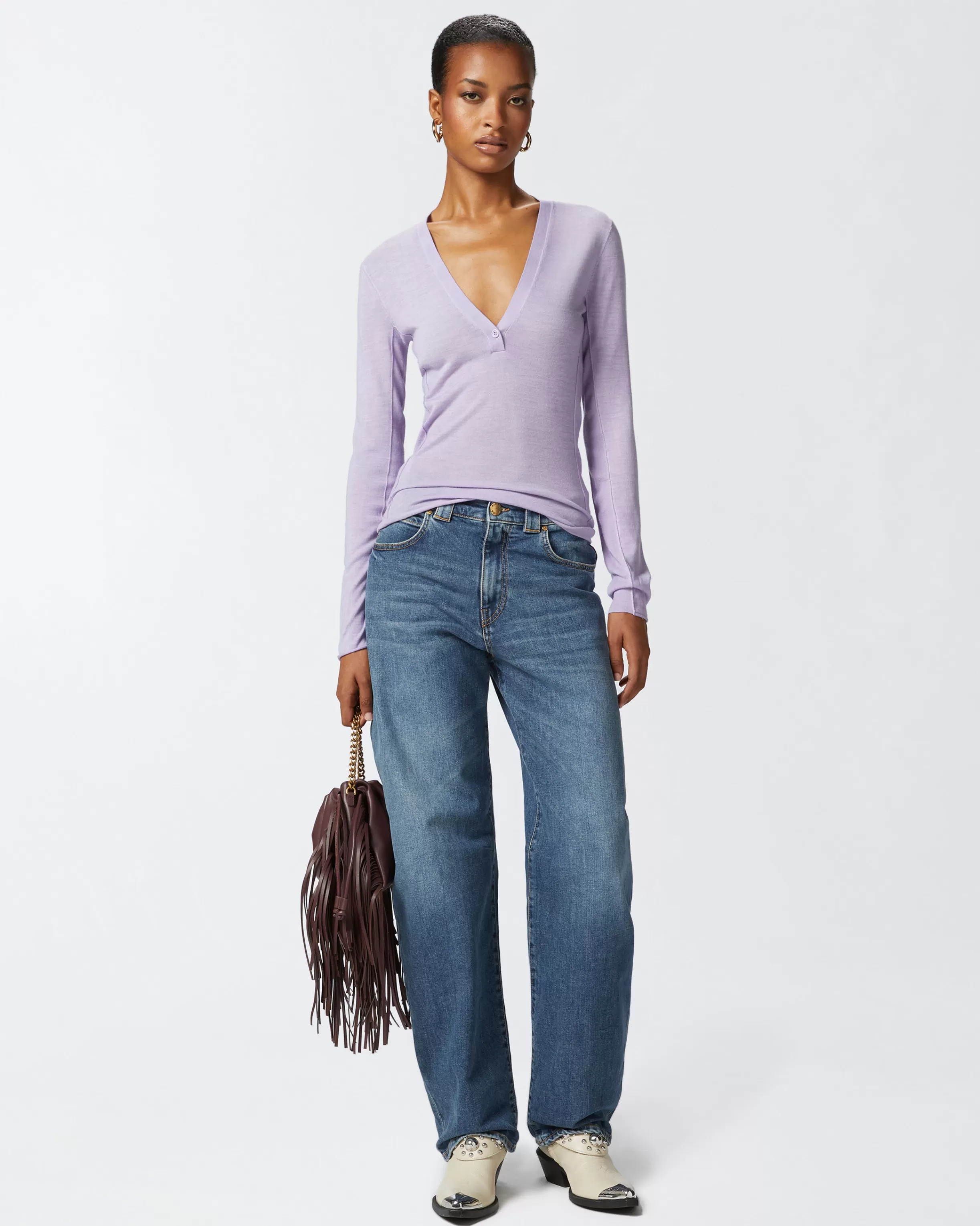 PINKO Lightweight wool and silk V-neck sweater